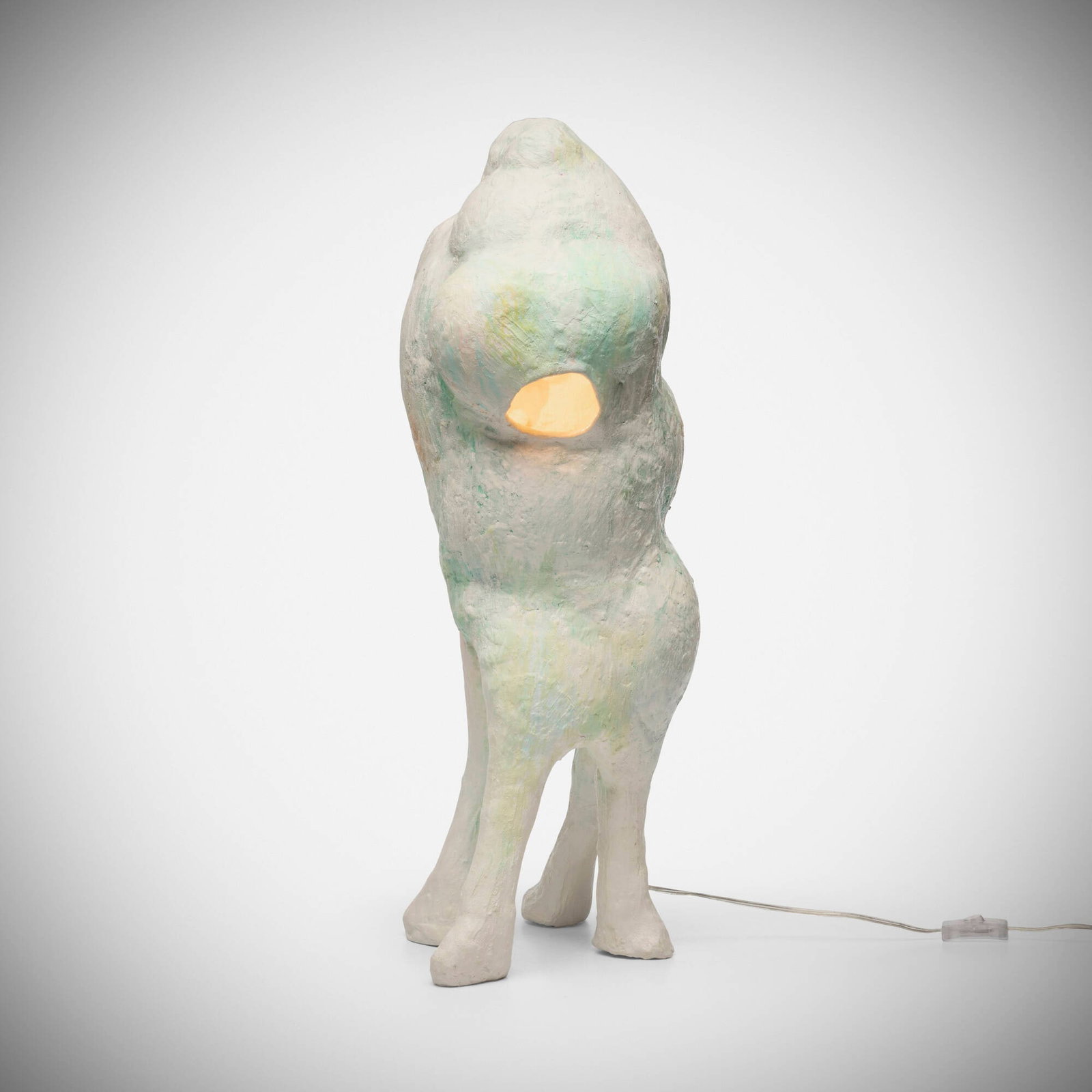 Xiao Mao, Spring Embrace illuminated sculpture: Xiao Mao Spring Embrace illuminated sculpture China, 2023 plaster, acrylic paint, ceramic, wire 29.5 h x 13 w x 11 d in (75 x 33 x 28 cm) Signed and dated to underside of one foot '2023'. 