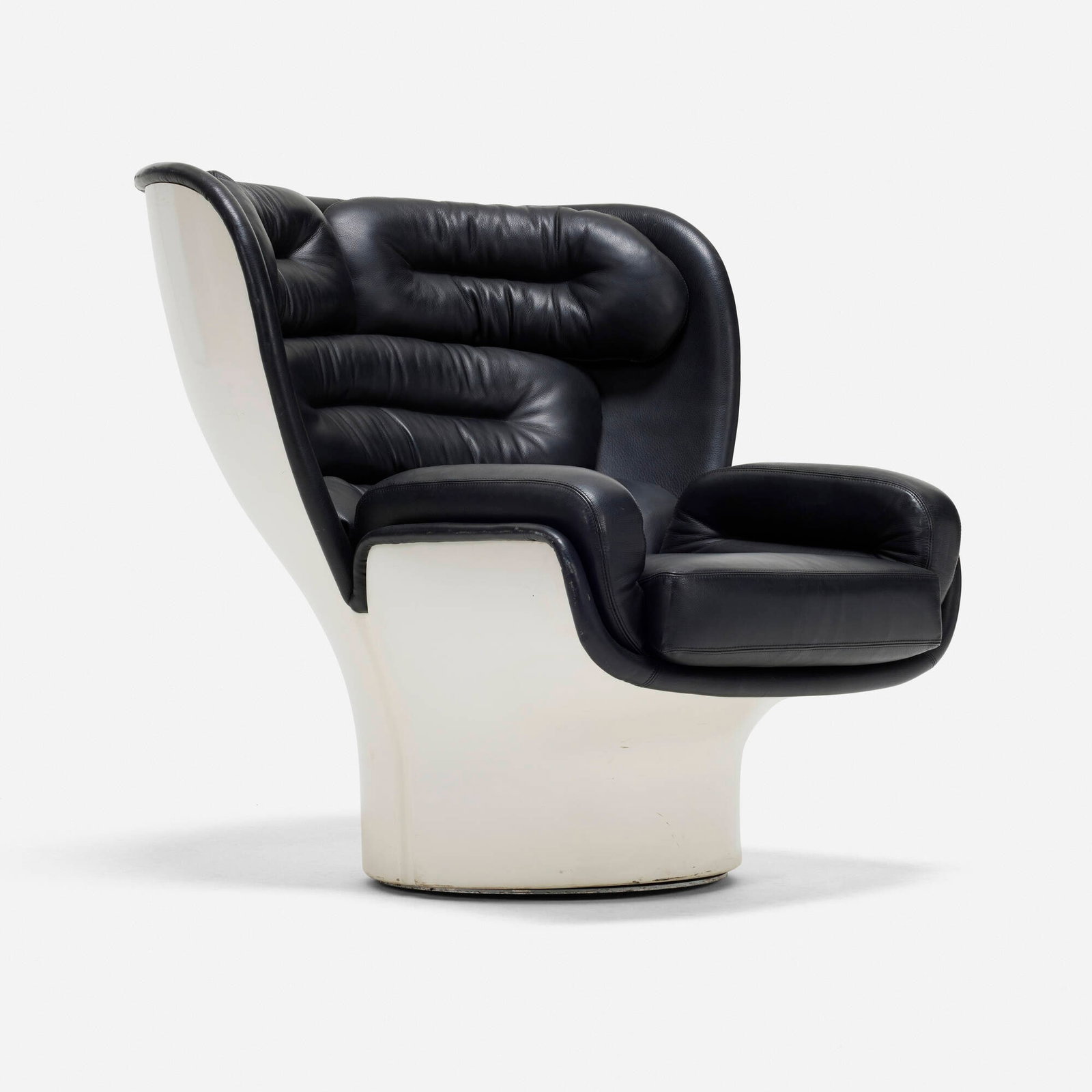 Joe Colombo, Elda chair, model 1005: Joe Colombo Elda chair, model 1005 Comfort Italy, 1963 lacquered fiberglass, leather 36 h x 37.5 w x 38 d in (91 x 95 x 97 cm) Colombo was inspired by the shape of a ship's hull and shipbuilding