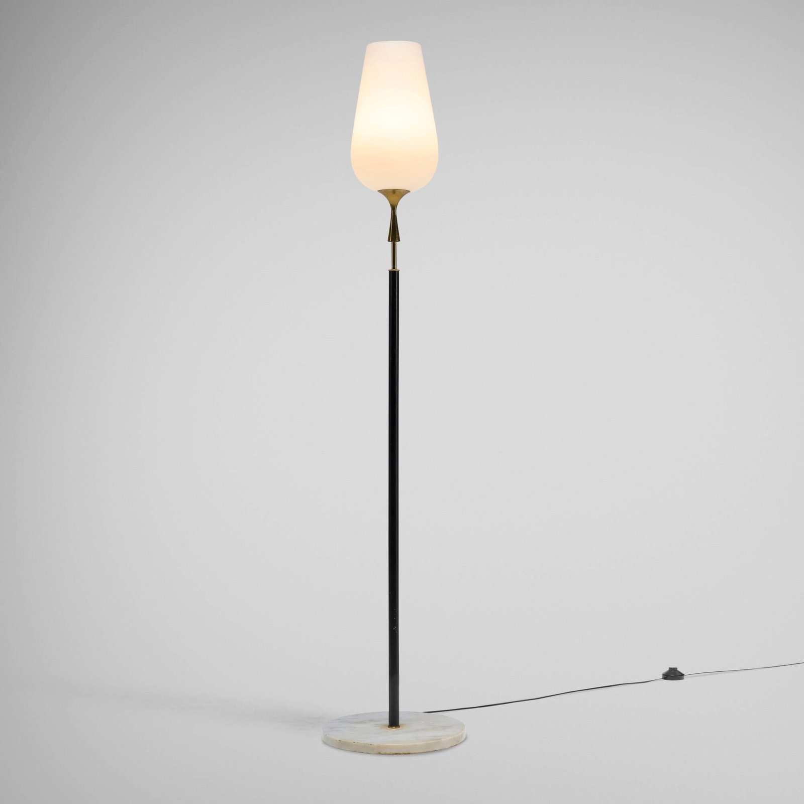 Angelo Lelii, Floor lamp: Angelo Lelii Floor lamp Arredoluce Italy, c. 1956 brass, enameled brass, marble 62 h x 12.5 dia in (157 x 32 cm) The present example has been registered in the Arredoluce Archives as number