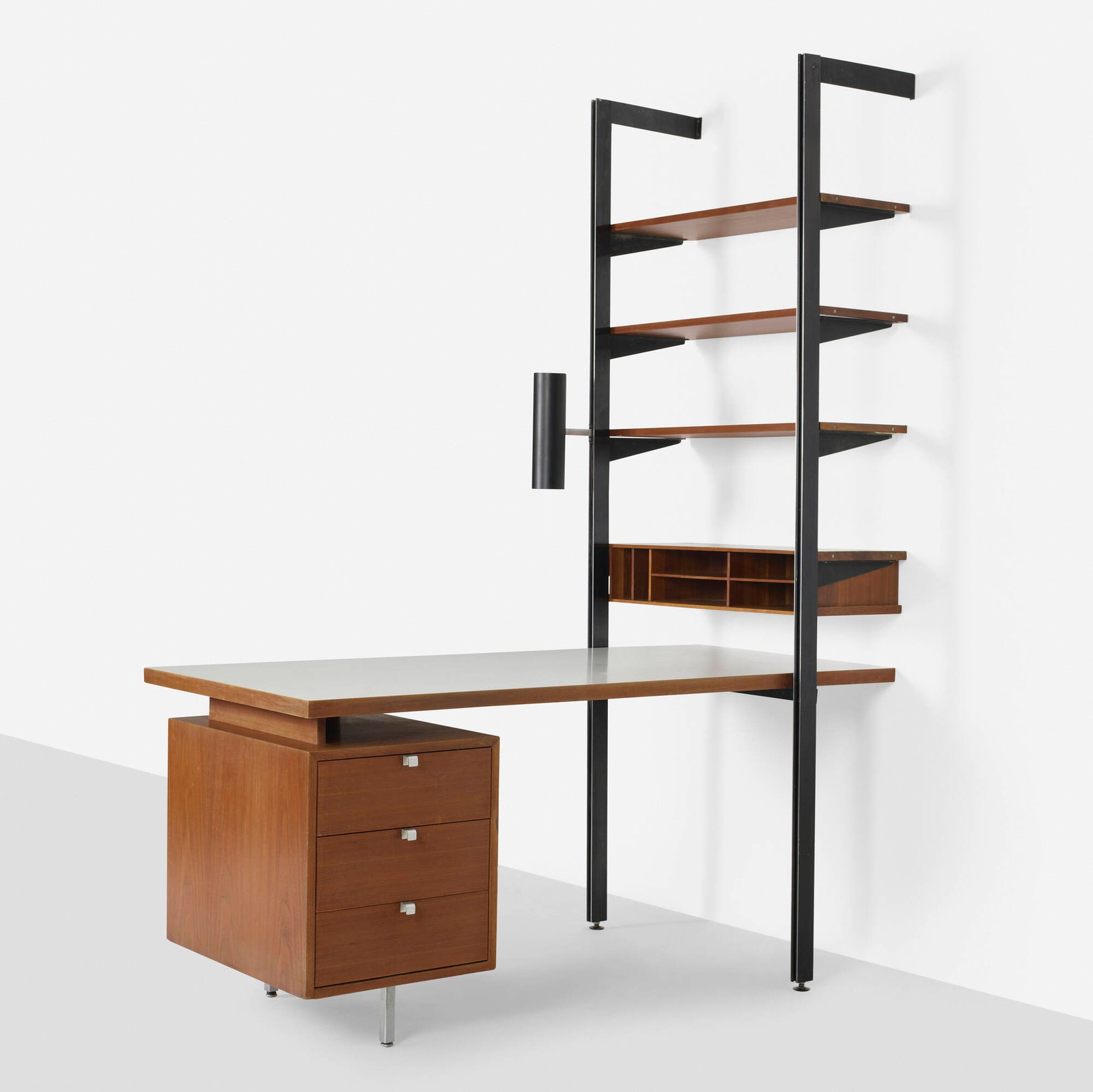 George Nelson & Associates, Early CSS (Comprehensive Shelving System): George Nelson & Associates Early CSS (Comprehensive Shelving System) Herman MillerUSA, 1959enameled and brushed aluminum, walnut, laminate 88.75 h x 34 w x 66 d in (225 x 86 x 168 cm) Sy