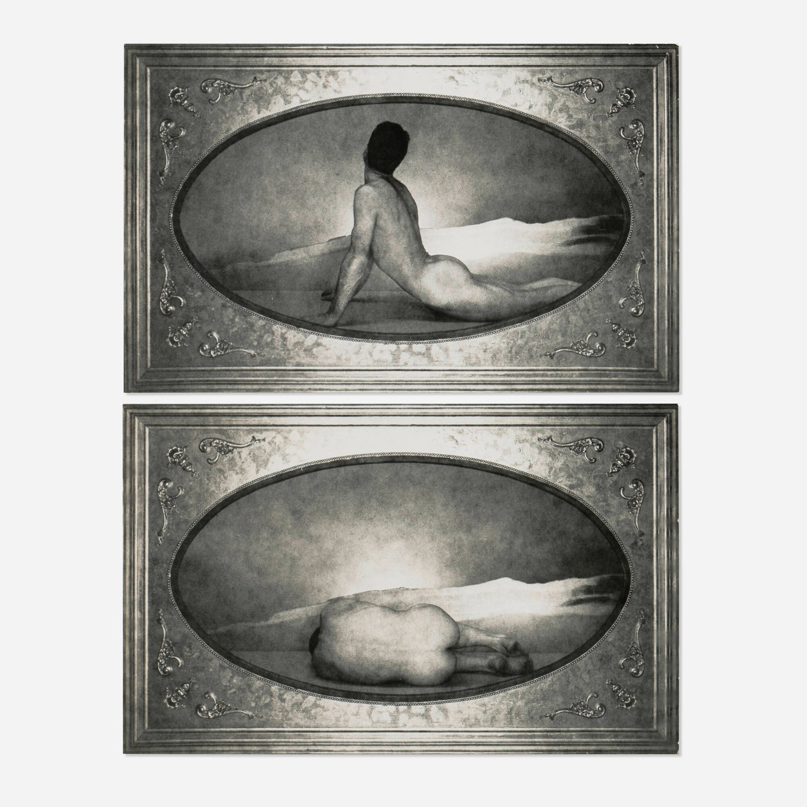 George Platt Lynes, Mel Fillini (two works): George Platt Lynes Mel Fillini (two works) 1954 vintage gelatin silver print each: 5.625 h x 9 w in (14 x 23 cm) Inscribed to verso of each work 'Mel Fillini - Jan. 4, 1954 BI. II' an