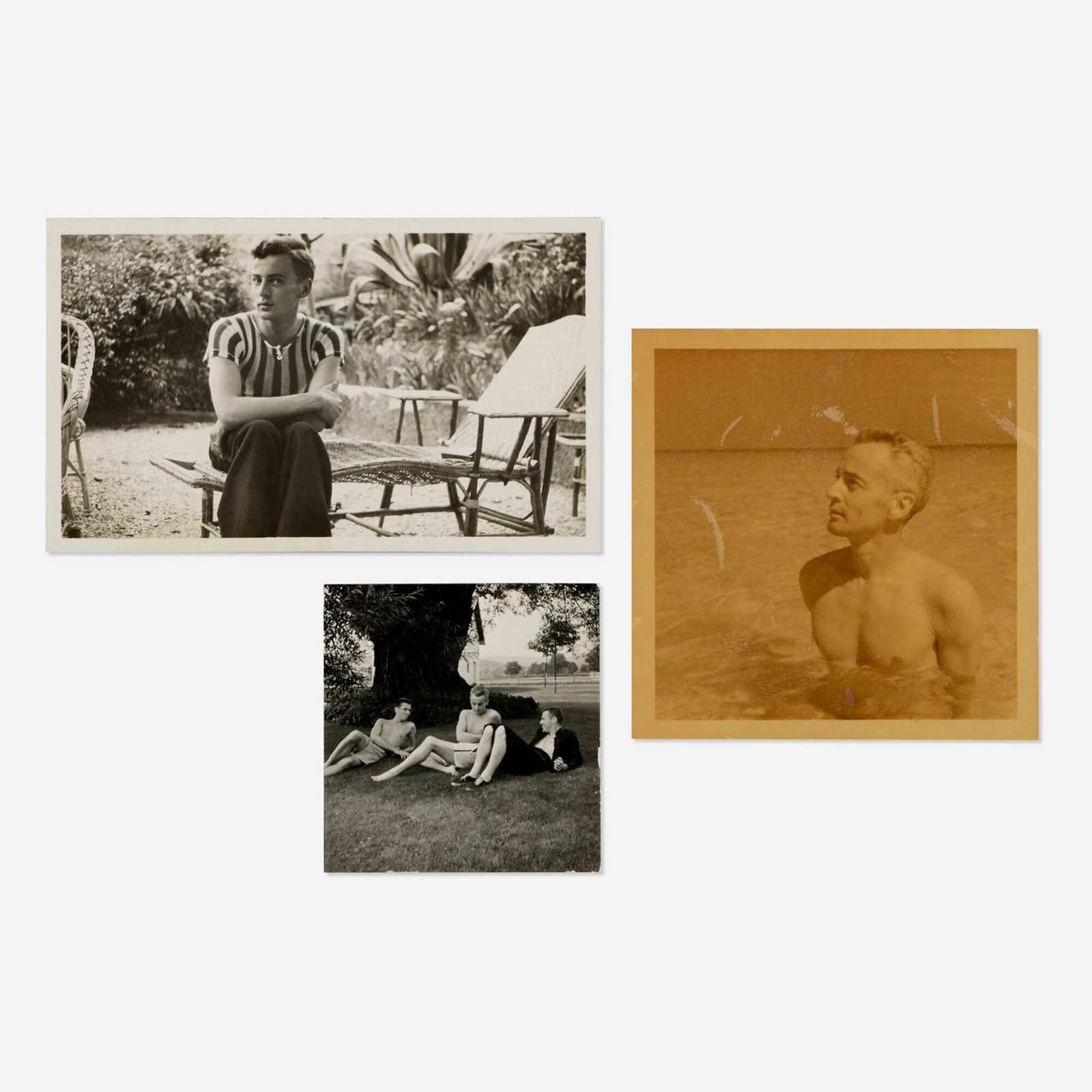George Platt Lynes, Three works: George Platt Lynes Three works 1942 vintage gelatin silver print largest: 2.625 h x 4.375 w in (7 x 11 cm) smallest: 2.25 h x 2.25 w in (6 x 6 cm) Inscribed to verso of two works 'G.P.L