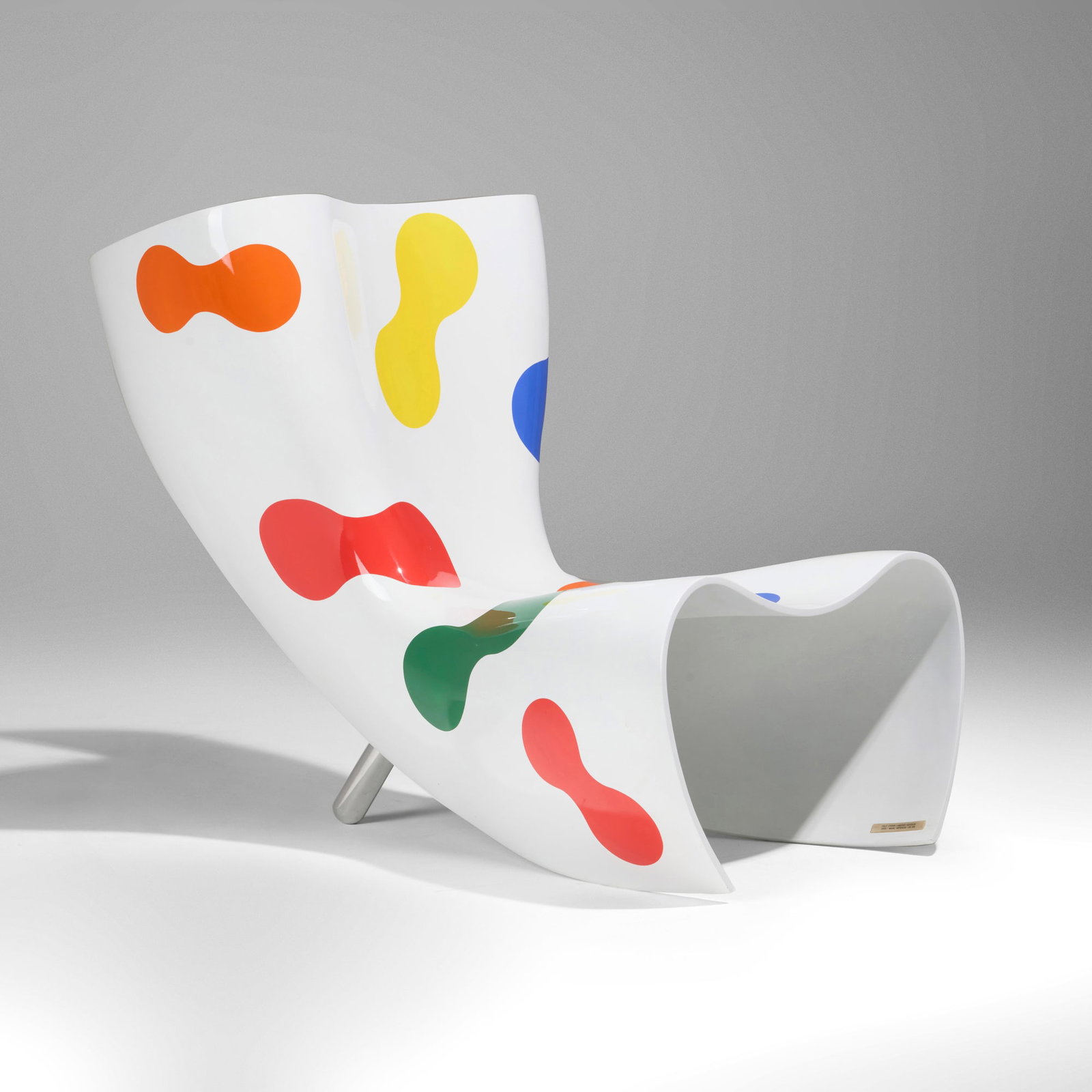 Marc Newson, Felt chair: Marc Newson Felt chair Australia, 1989 / 2005 lacquered fiberglass, mirror-polished aluminum 33.25 h x 25.5 w x 41 d in (84 x 65 x 104 cm) Decal manufacturer's label to right foot 'Felt Chair