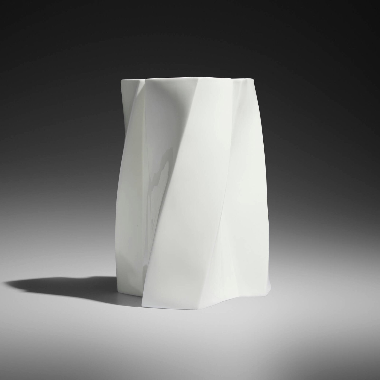 Frank Gehry, Torque vase: Frank Gehry Torque vase Tiffany & Co. Canada/USA, c. 2005 bone china 9.25 h x 7.25 w x 6.5 d in (23 x 18 x 17 cm) Stamped manufacturer's mark to underside '? Gehry Tiffany & Co. Made in
