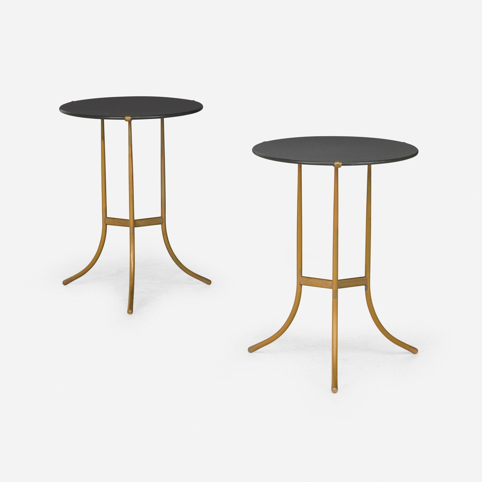Cedric Hartman, Occasional tables, pair: Cedric Hartman Occasional tables, pair Cedric Hartman, Inc. USA, c. 1970 marble, painted bronze 23.25 h x 17.25 dia in (59 x 44 cm) Impressed manufacturer's mark to underside of each example 'Cedric