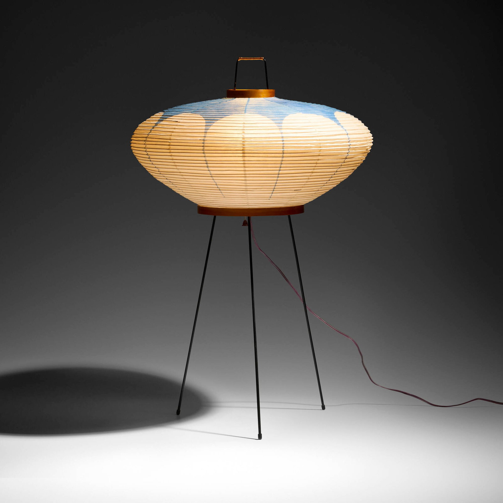 Isamu Noguchi, Akari light sculpture, model 9AD: Isamu Noguchi Akari light sculpture, model 9AD Ozeki & Co., Ltd. USA, 1952 washi paper, bamboo, wood, enameled steel, cane 26.5 h x 17.5 dia in (67 x 44 cm) Stamped 'Sun and Moon' ideogram