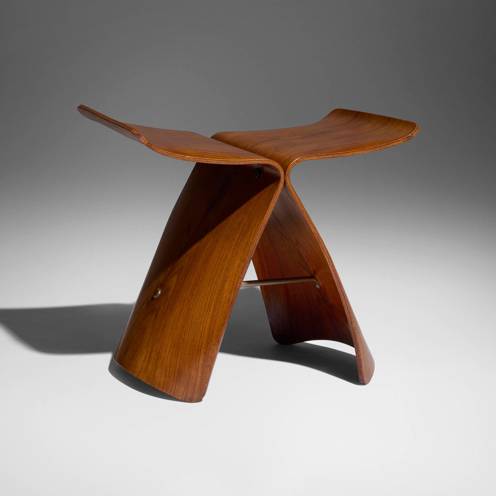 Sori Yanagi, Butterfly Stool: Sori Yanagi Butterfly Stool Tendo Mokko Japan, 1954 rosewood plywood, brass 15.5 h x 16.75 w x 12 d in (39 x 43 x 30 cm) An example of this design is in the permanent collection of the Metropolitan