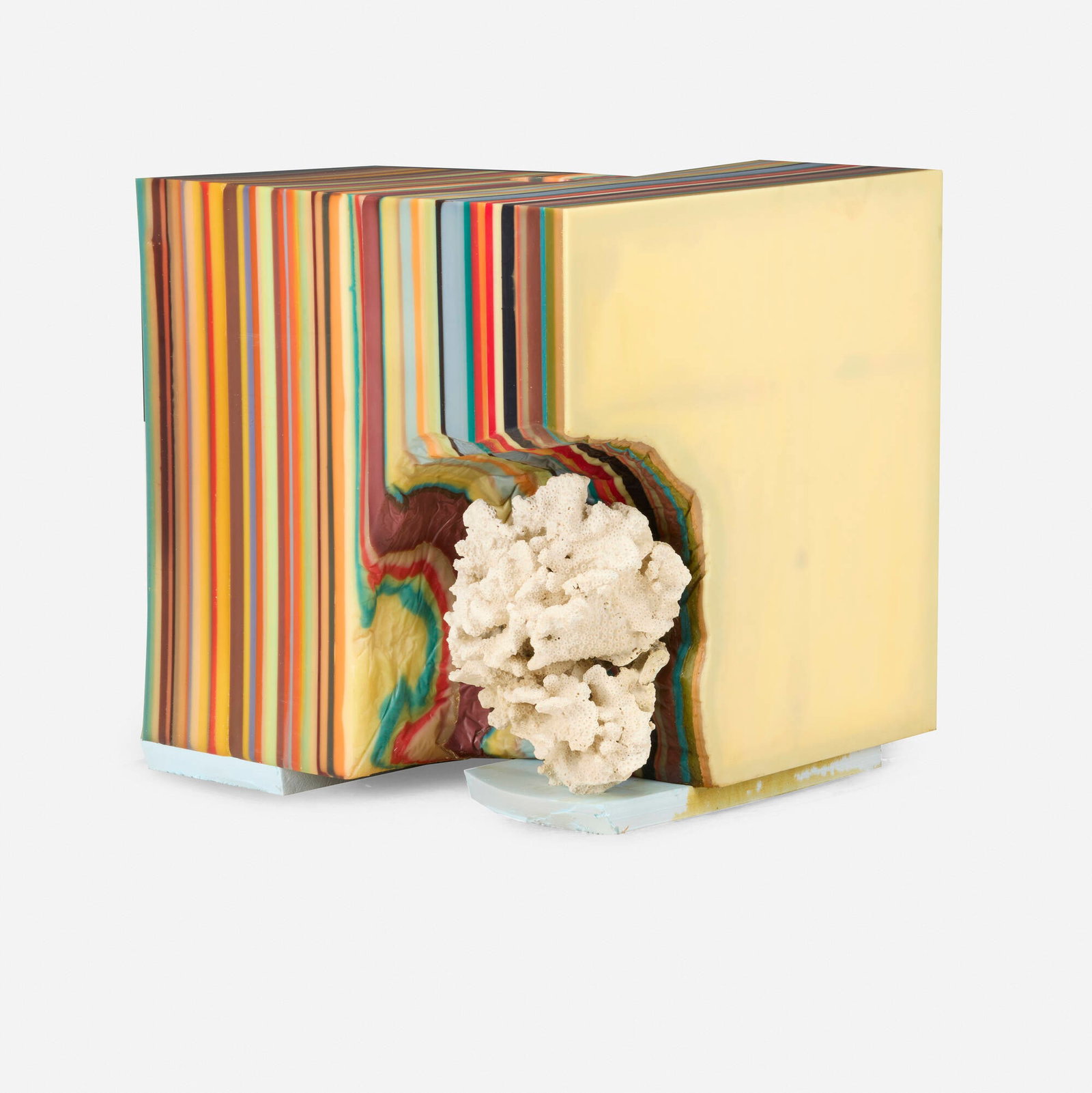Virgil Marti, Ode on a Paul Smith Bag: Virgil Marti Ode on a Paul Smith Bag 2004 urethane rubber, urethane foam, coral, glass, wax, leather scent 35.75 h x 35.875 w x 36 d in (91 x 91 x 91 cm) Provenance: Private Collection This work will