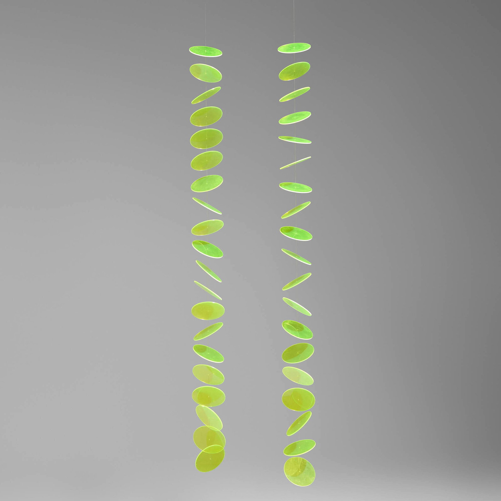 Fernando and Humberto Campana, Acrylic Glass Mobiles, pair: Fernando and Humberto Campana Acrylic Glass Mobiles, pair Brazil, 2000 acrylic, fishing line 70 h x 5 dia in (178 x 13 cm) Provenance: Gift from the artists to the present owner This work will ship
