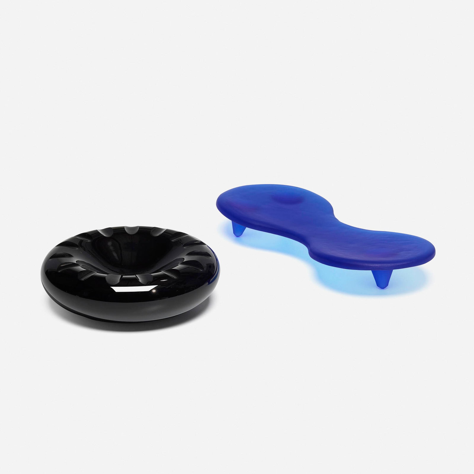 Marc Newson, Tabletop accessories: Marc Newson Tabletop accessories Cappellini / Habitat Australia / Italy, c. 1989, 1995 frosted glass, glass tray: 1.75 h x 11.625 w x 5.125 d in (4 x 30 x 13 cm) ashtray: 2.25 h x 7 dia in (6 x 18