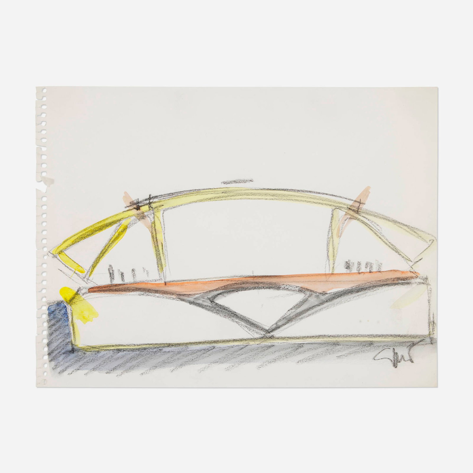 Santiago Calatrava, Milwaukee Art Museum brise soleil addition to the Quadracci Pavilion: Santiago Calatrava Milwaukee Art Museum cross section of brise soleil addition to the Quadracci Pavilion 1995 watercolor and graphite on paper 9 h x 12 w in (23 x 30 cm) Signed to lower right '