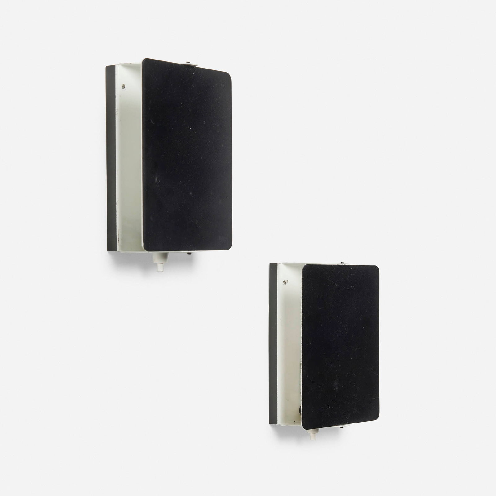 Charlotte Perriand, C1 wall sconces, pair: Charlotte Perriand C1 wall sconces, pair Galerie Steph Simon France, 1963 enameled steel 7 h x 5 w x 2.5 d in (18 x 13 x 6 cm) Decal label to interior of each example 'Made in France'.