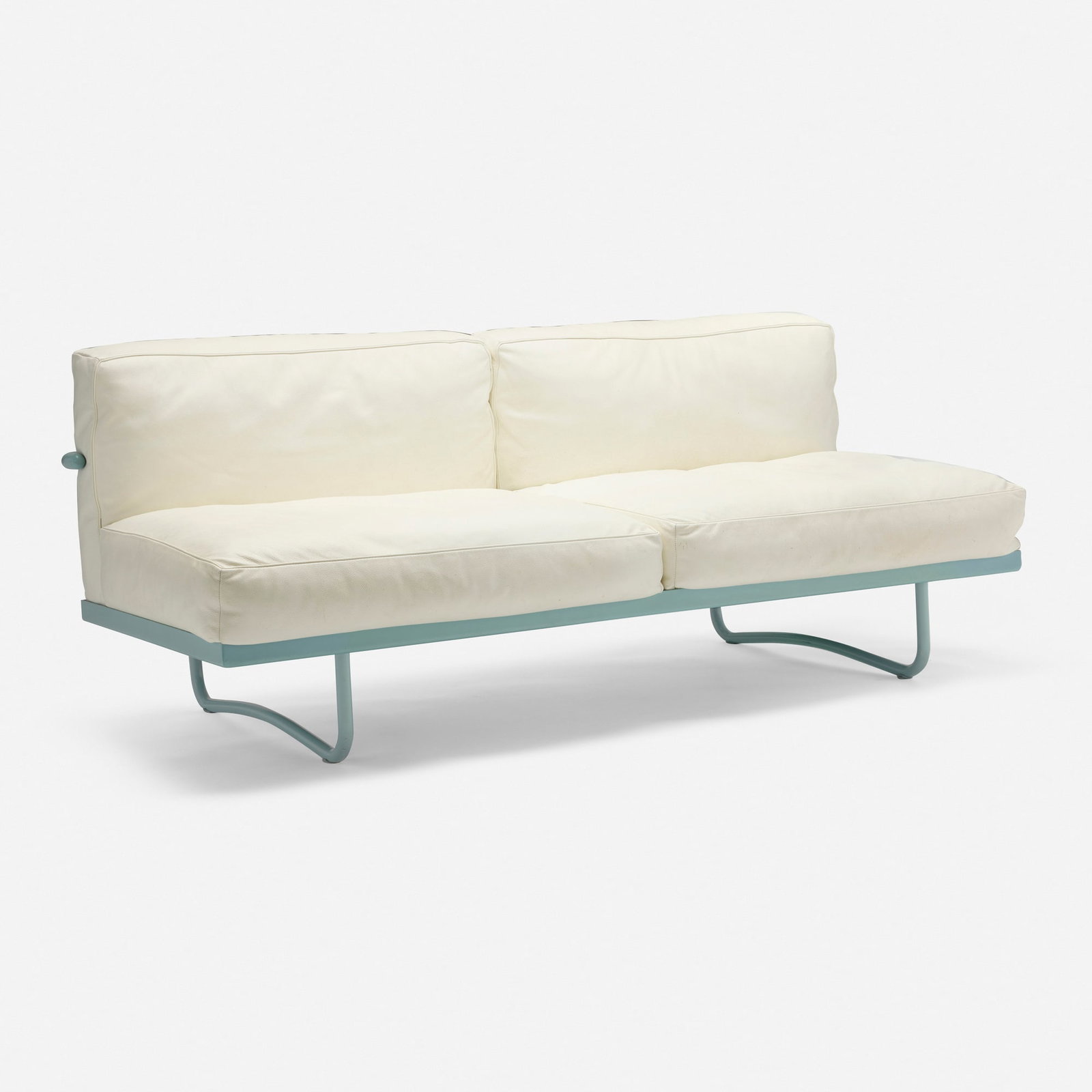 Charlotte Perriand, Pierre Jeanneret and Le Corbusier, LC5 sofa: Charlotte Perriand, Pierre Jeanneret and Le Corbusier LC5 sofa Cassina France, 1934 / c. 2014 leather, enameled steel 27.75 h x 68.5 w x 33 d in (70 x 174 x 84 cm) Fabric manufacturer'