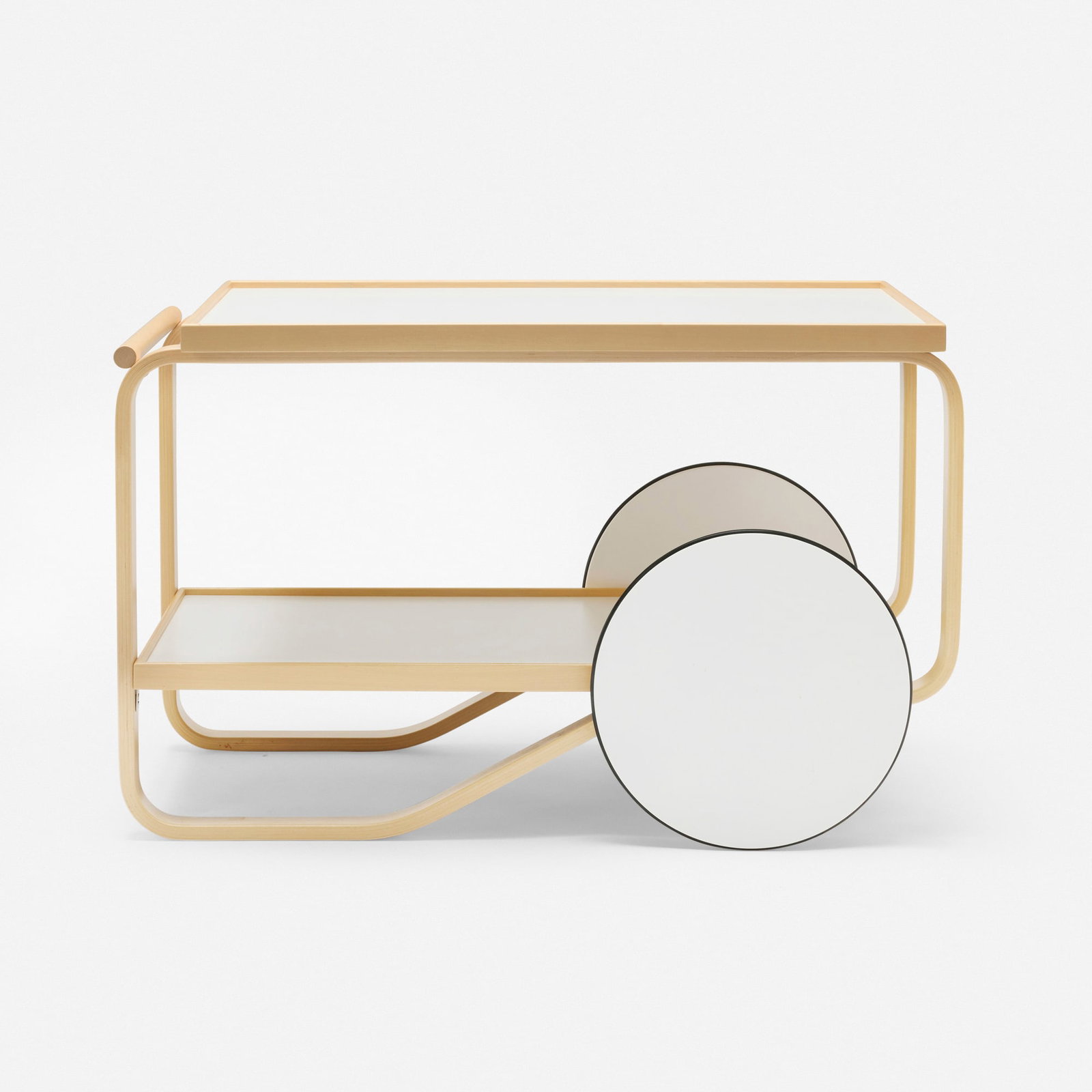Alvar Aalto, Tea trolley: Alvar Aalto Tea trolley Artek Finland, 1936 / 2018 laminate, birch, steam-bent birch plywood, rubber 21.75 h x 35.5 w x 19 d in (55 x 90 x 48 cm) Decal manufacturer's label to undersi