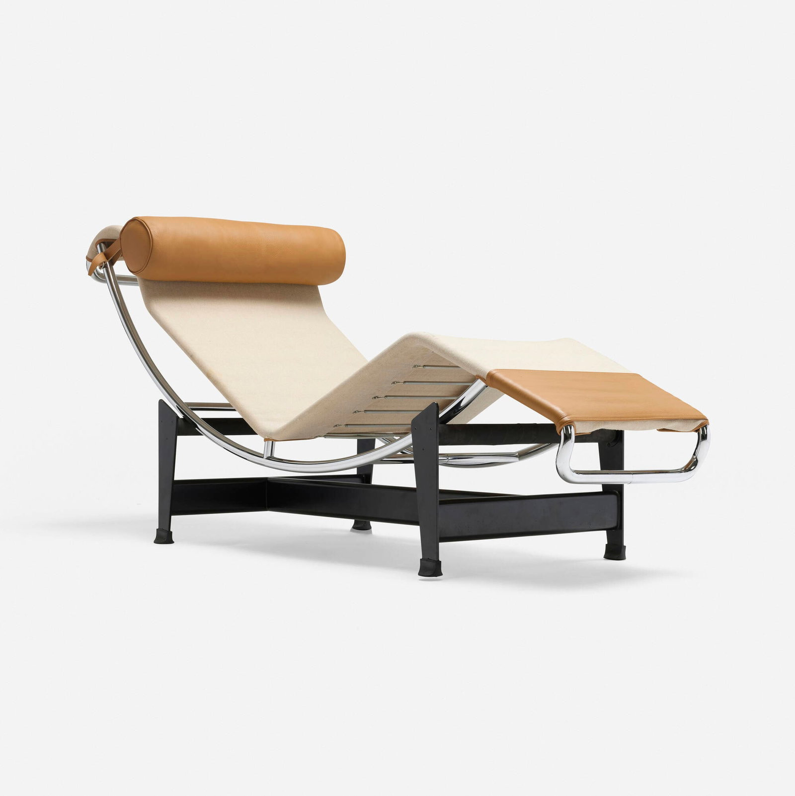 Charlotte Perriand, Pierre Jeanneret and Le Corbusier, LC4 chaise lounge, model B306: Charlotte Perriand, Pierre Jeanneret and Le Corbusier LC4 chaise lounge, model B306 Cassina France, 1923 / c. 1985 enameled steel, chrome-plated steel, canvas, leather, rubber 30 h x 24 w x 63 d