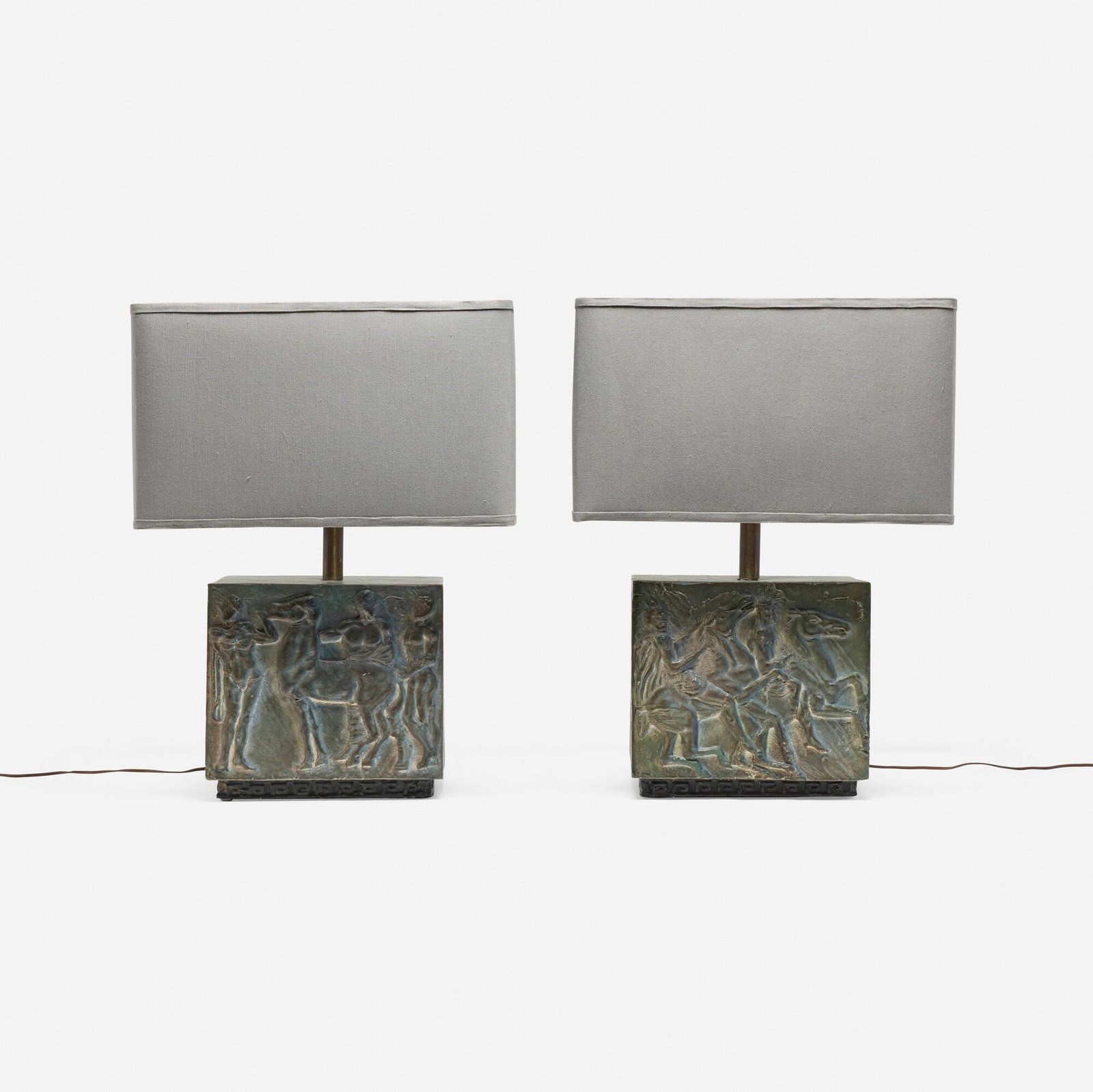 Modern, Hollow-relief table lamps, pair: Modern Hollow-relief table lamps, pair c. 1975 painted resin, canvas 28 h x 20.5 w x 18.5 d in (71 x 52 x 47 cm) This work will ship from Los Angeles, California.