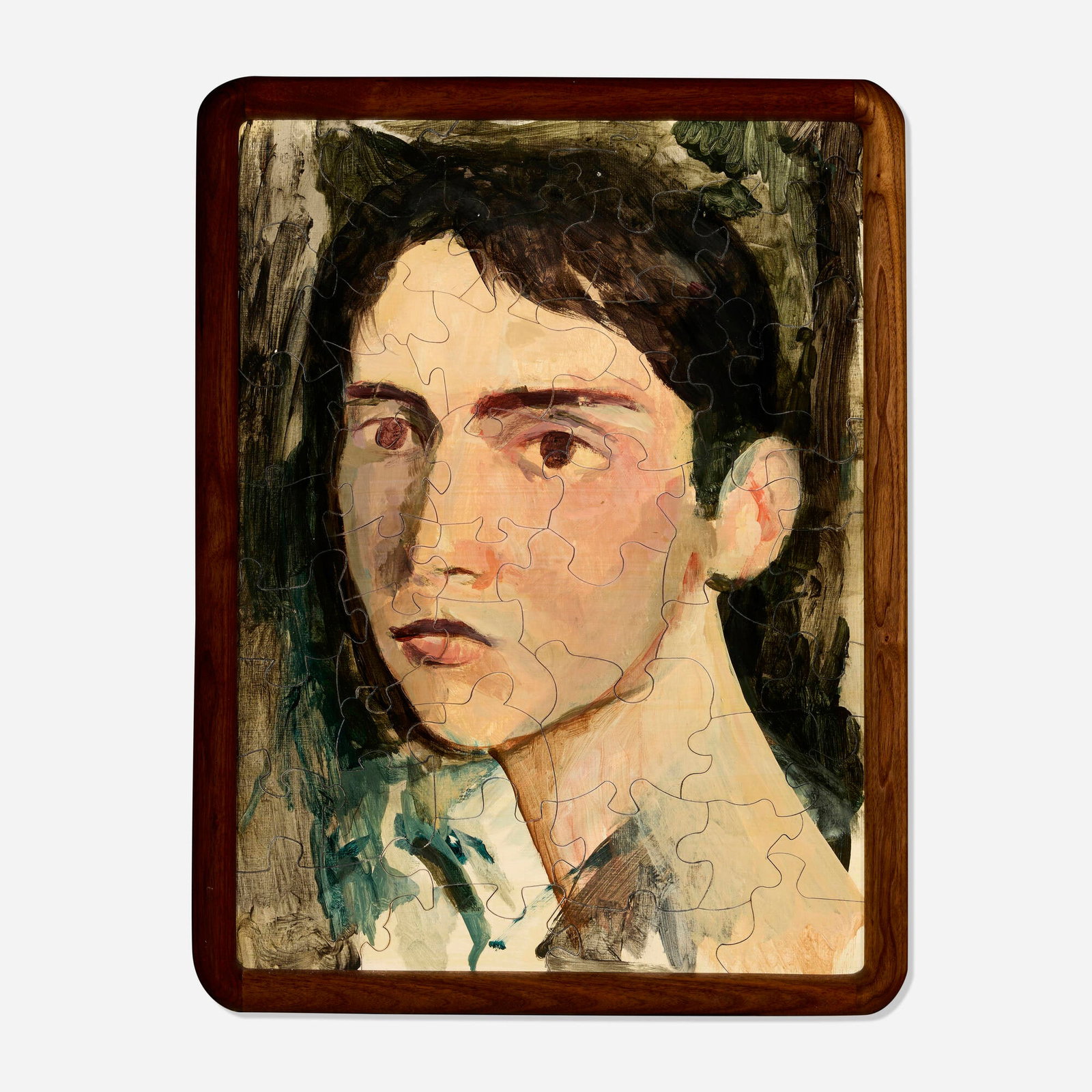Tyler Hays, Jigsaw Puzzle painting: Tyler Hays Jigsaw Puzzle painting BDDW c. 2024 acrylic, milk paint, and oil on wood in artist-made frame 24 h x 18 w in (61 x 46 cm) This work will ship from Lambertville, New Jersey.