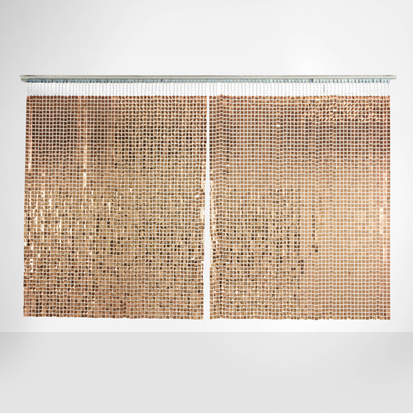 Paco Rabanne, Space Curtains, set of two: Paco Rabanne Space Curtains, set of two Software / Baumann AG France / Italy/Switzerland, c. 1975 plasticized copper, plastic, steel 82 h x 69 w in (208 x 175 cm) 81 h x 70 w in (206 x 178 cm) This