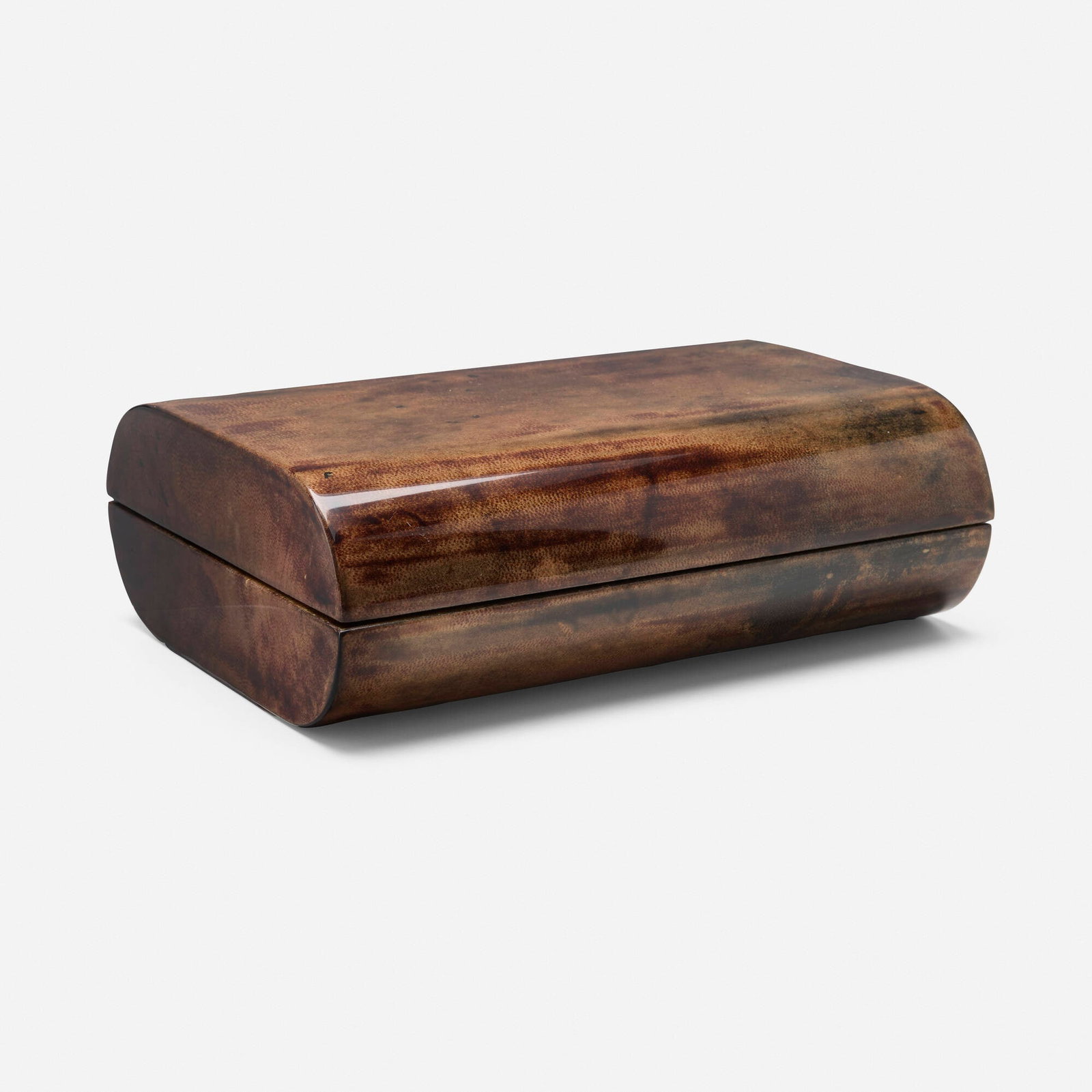 Italian, Lidded box: Italian Lidded box 20th century lacquered parchment over wood 3.25 h x 9.75 w x 7.5 d in (8 x 25 x 19 cm) This work will ship from Chicago, Illinois.