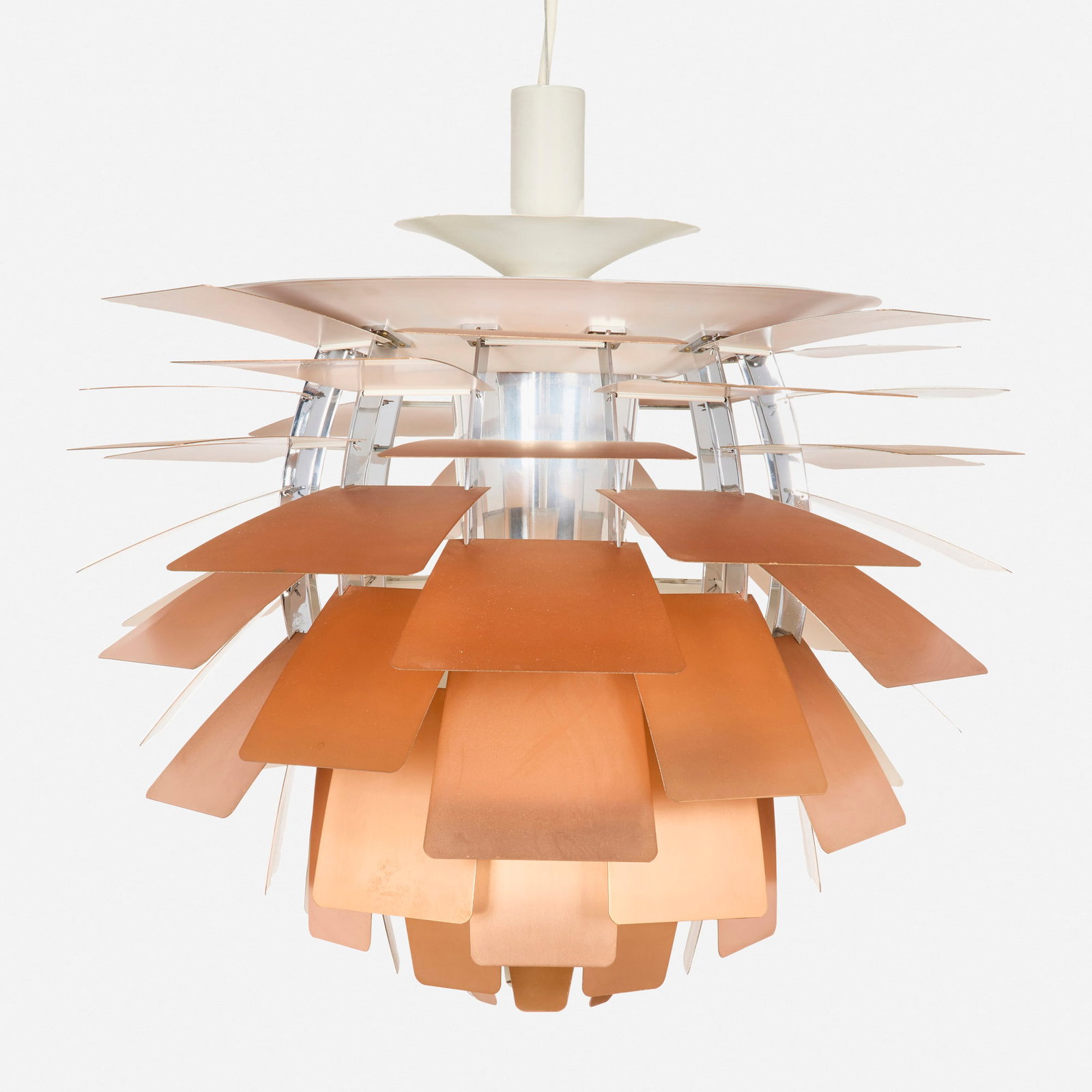 Poul Henningsen, Artichoke lamp: Poul Henningsen Artichoke lamp Louis Poulsen Denmark, 1957 enameled copper, enameled aluminum, chrome-plated steel, plastic 22 h x 28 dia in (56 x 71 cm) Provenance: Colle