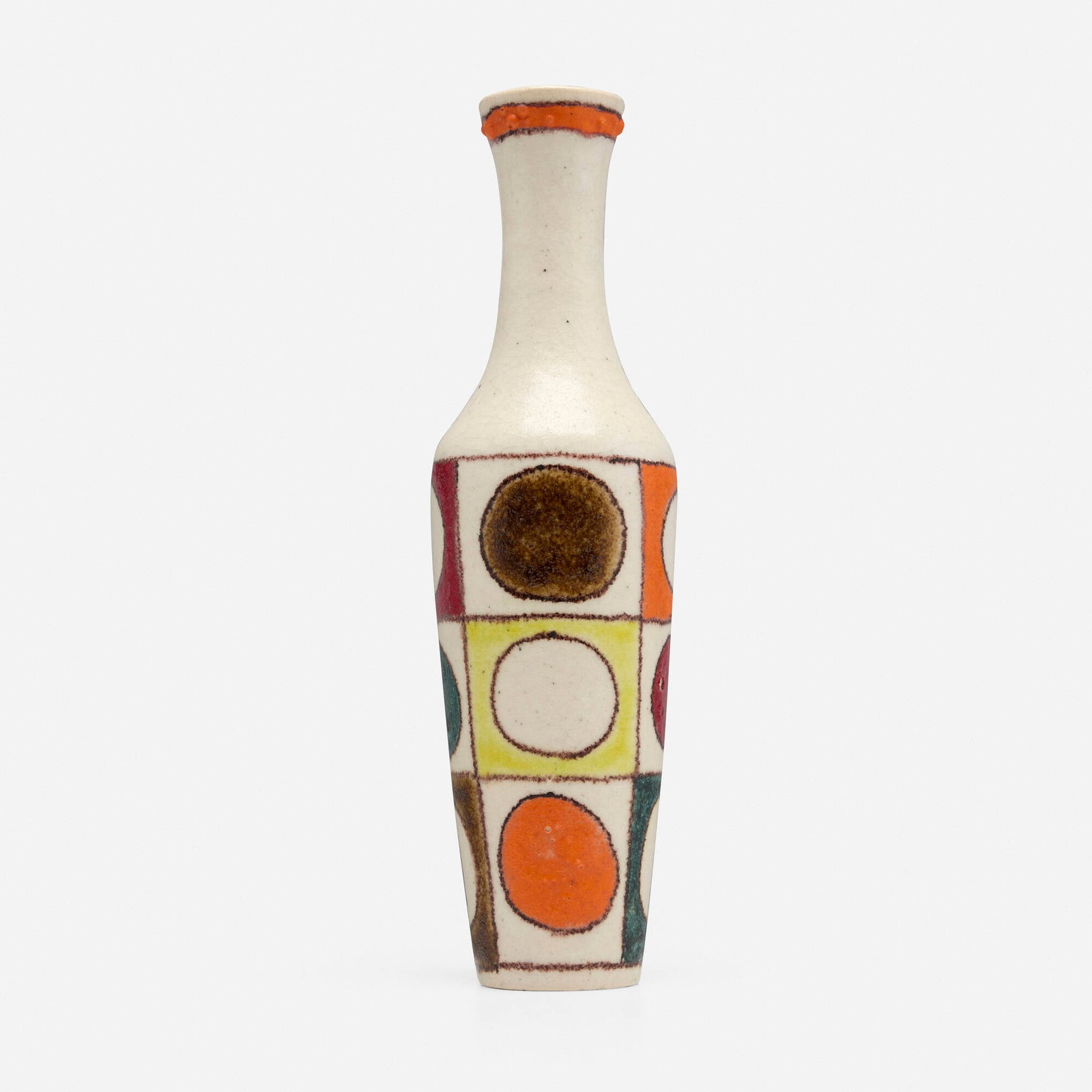 Bruno Gambone, Vase: Bruno Gambone Vase Italy, c. 1965 glazed stoneware 12 h x 3.5 dia in (30 x 9 cm) Glazed signature to underside 'Gambone Italy'. This work will ship from Chicago, Illinois.