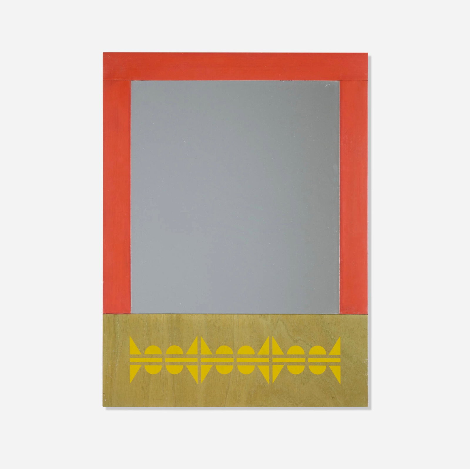 Alessandro Mendini, Hiva-Oa wall mirror from the Easy Home series: Alessandro Mendini Hiva-Oa wall mirror from the Easy Home series Post Design Milano Italy, 1995 aniline-dyed ash with screenprint in colors, glass mirror 30 h x 22.5 w x 1 d in (76 x 57 x 3 cm)