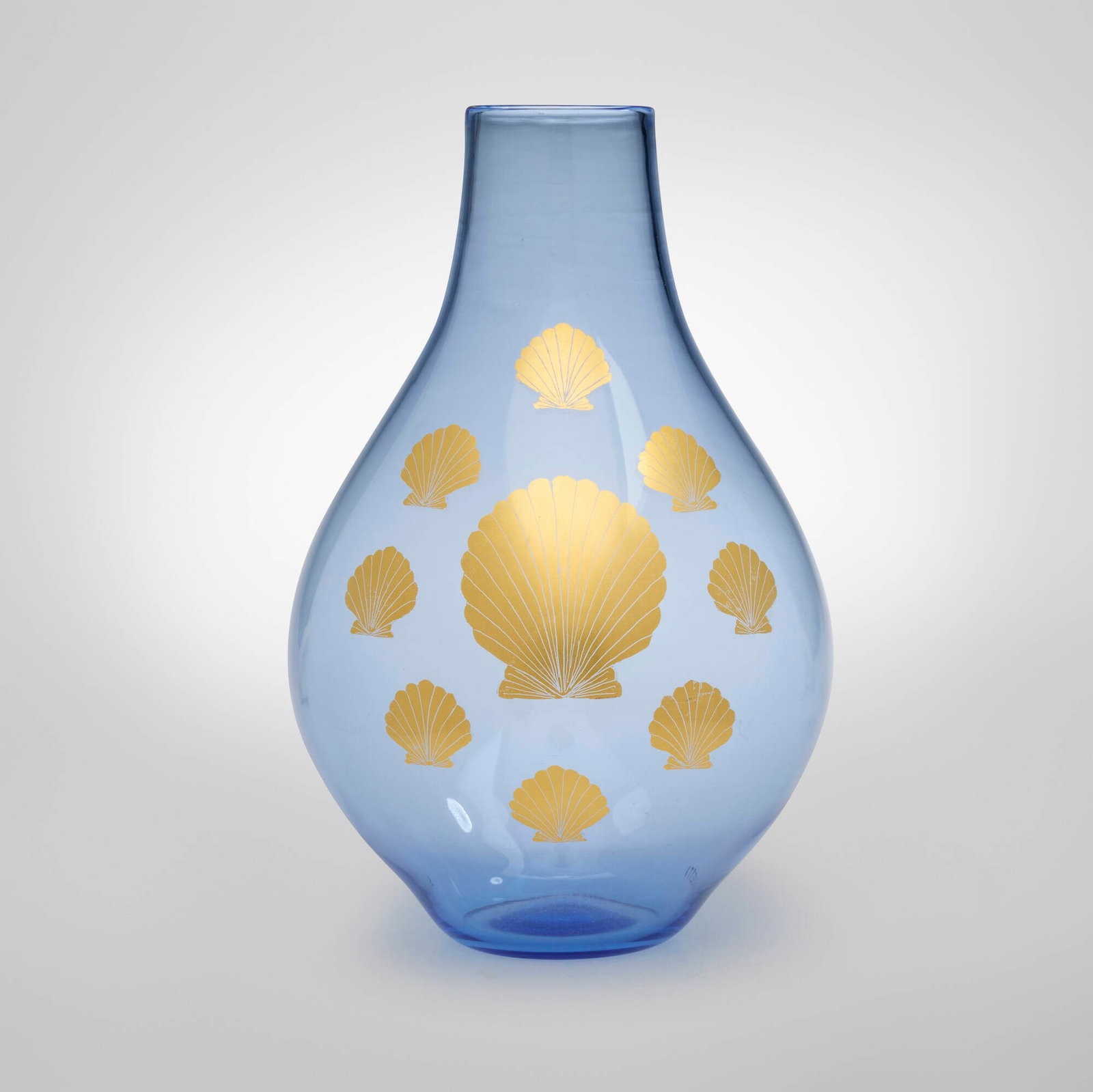 Piero Fornasetti, Conchiglie vase: Piero Fornasetti Conchiglie vase S.A.L.I.R. Italy, 1940 / c. 1970 gilded glass 11.625 h x 7.625 dia in (30 x 19 cm) Enameled signature and manufacturer's mark near base 'Fornasetti