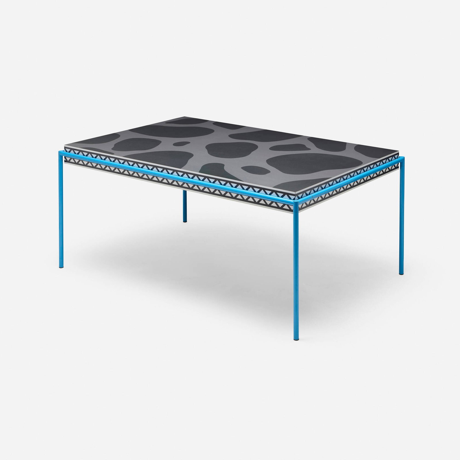 Michele De Lucchi, Burgundy table: Michele De Lucchi Burgundy table Memphis Italy, 1985 enameled steel, laminate over wood 29.25 h x 60.875 w x 41.125 d in (74 x 155 x 104 cm) Literature: Memphis Milano manufacturer's catalog,