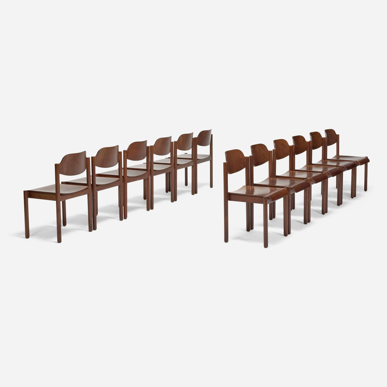 After Vico Magistretti, Dining chairs, set of twelve: After Vico Magistretti Dining chairs, set of twelve c. 1970 beech, plywood 32.25 h x 19.5 w x 19 d in (82 x 50 x 48 cm) The proceeds of this lot will benefit the Watts Conservatory of Music, Los