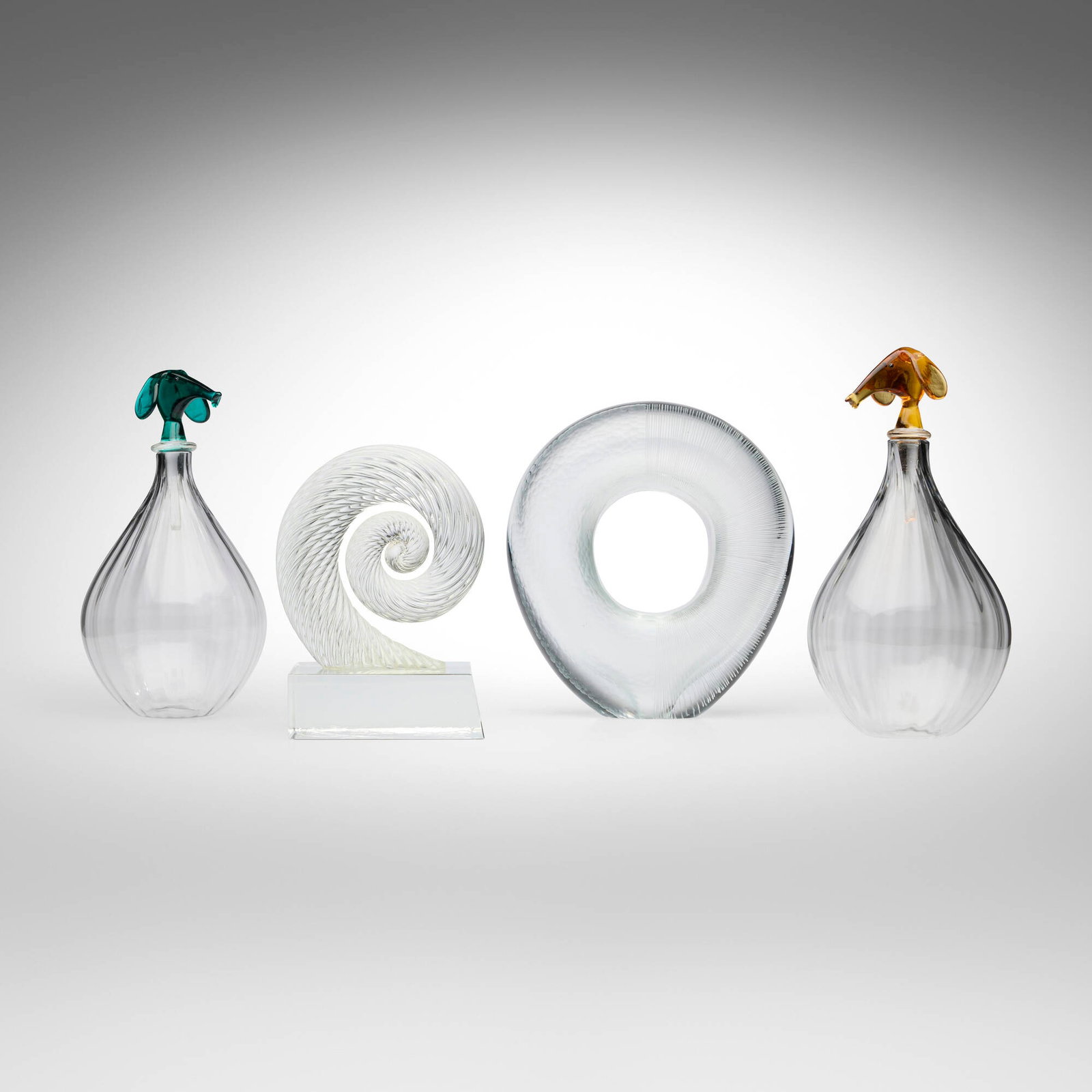 Yoichi Ohira, Alessandro de Santillana and Laura de Santillana, Collection of four works: Yoichi Ohira, Alessandro de Santillana and Laura de Santillana Collection of four works 1991, 1993, 1995 glass tallest: 10.875 h x 5.75 dia in (28 x 15 cm) shortest: 8.25 h x 6.125 w x 5 d in (21 x