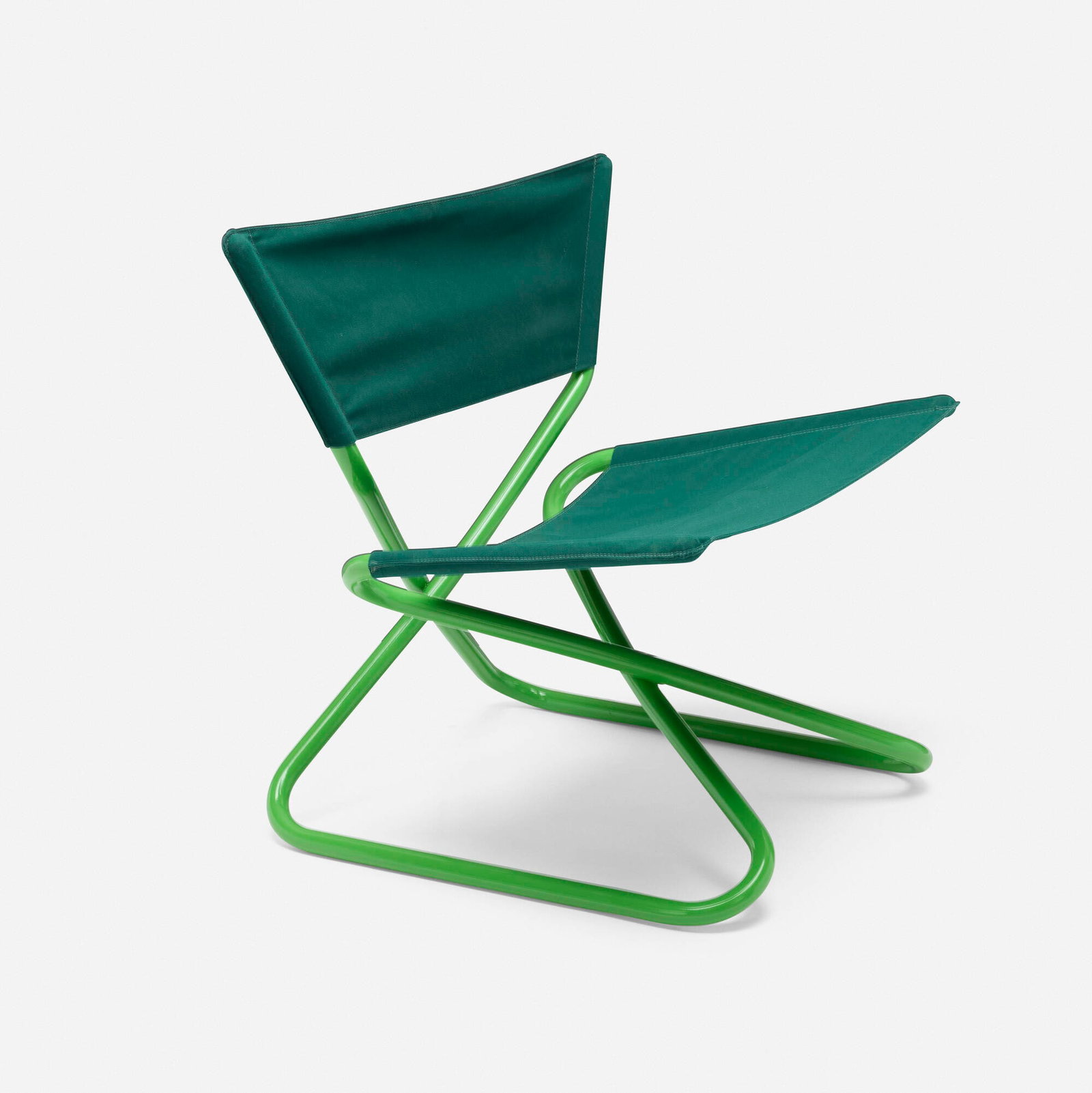 Erik Magnussen, Z-Down folding lounge chair: Erik Magnussen Z-Down folding lounge chair Torben Orskov & Co. Denmark, 1968 enameled steel, fabric 26.5 h x 28.25 w x 22.5 d in (67 x 72 x 57 cm) This design was first shown at the exhibition Form68