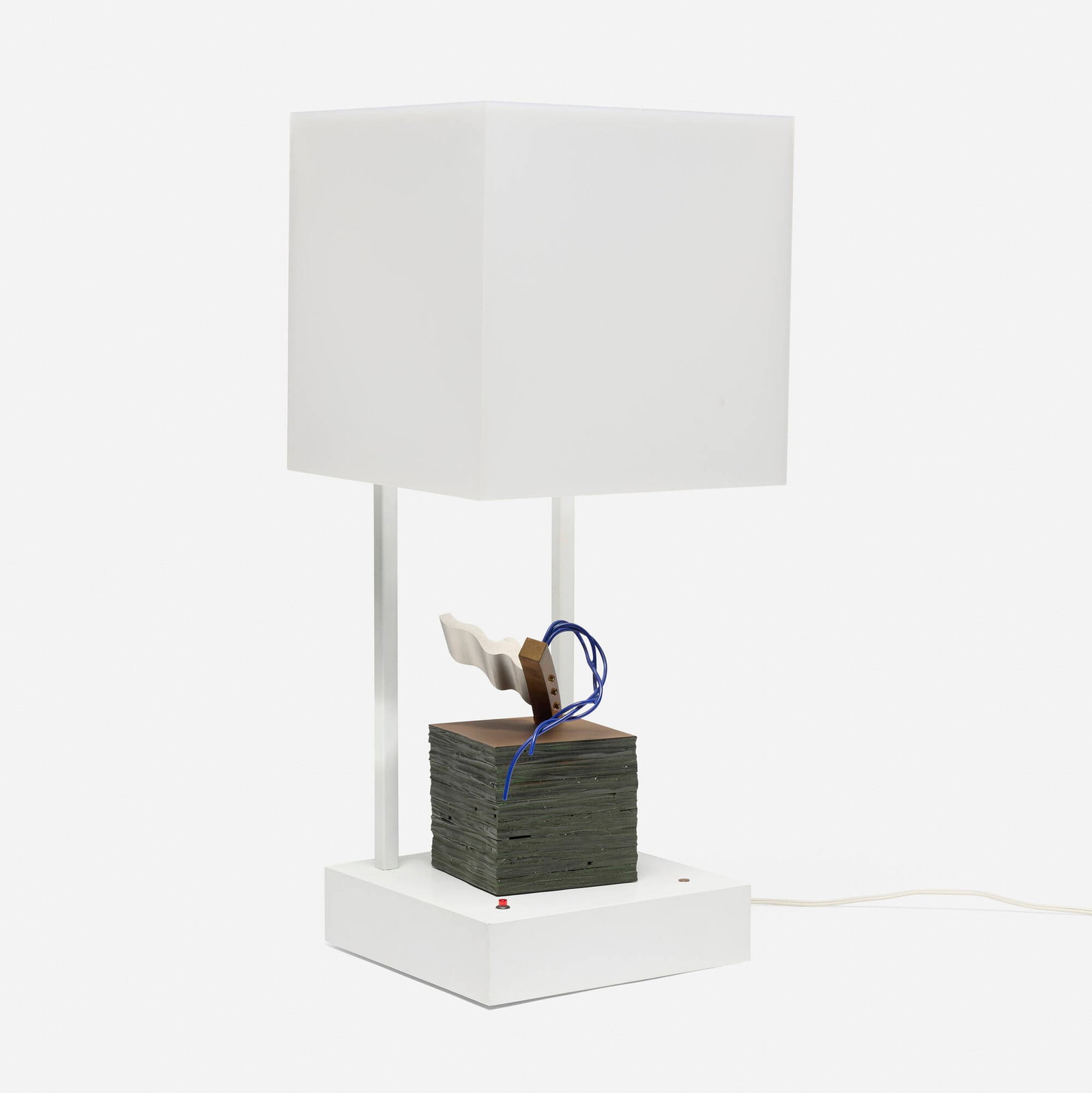 Garry Knox Bennett, Kinetic table lamp: Garry Knox Bennett Kinetic table lamp USA, 2010 aluminum, enameled aluminum and steel, brass, acrylic, laminate, painted wood 32.5 h x 14 w x 14 d in (83 x 36 x 36 cm) Lamp features a rotating