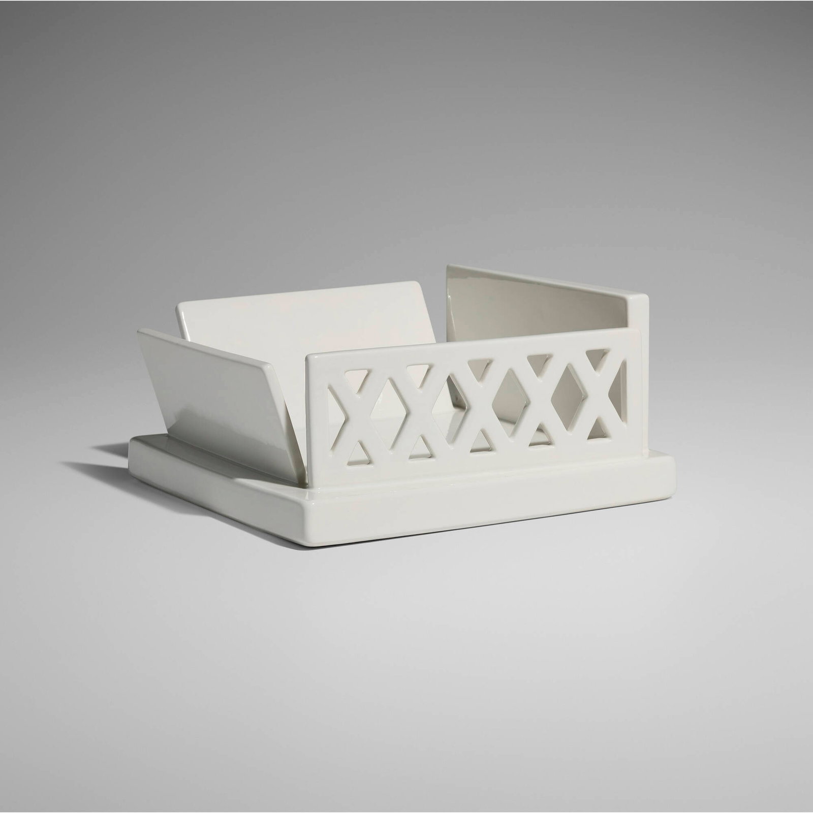 Ettore Sottsass, Centerpiece, model ET4: Ettore Sottsass Centerpiece, model ET4 Alessio Sarri Ceramiche Italy, c. 1985 porcelain 4.75 h x 9.75 w x 9.75 d in (12 x 25 x 25 cm) Glazed manufacturer's mark to underside 'Alessio Sarri