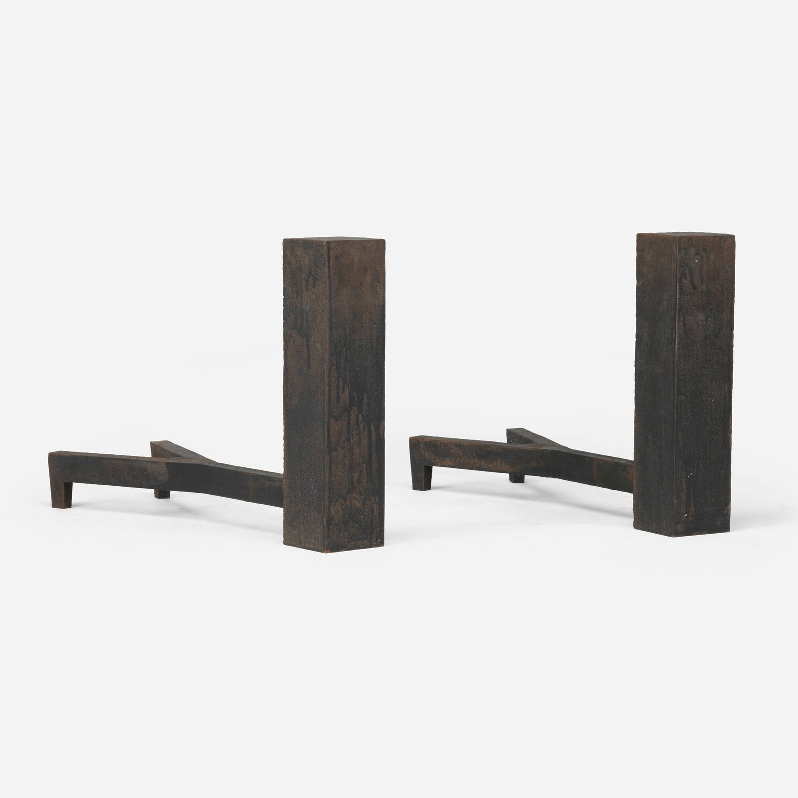 Maria Bergson, Custom andirons from the Cafritz Foundation, Washington, D.C., pair: Maria Bergson Custom andirons from the Morris & Gwendolyn Cafritz Foundation, Washington, D.C., pair Austria/USA, c. 1965 patinated cast iron 15 h x 7.5 w x 22 d in (38 x 19 x 56 cm) These andirons