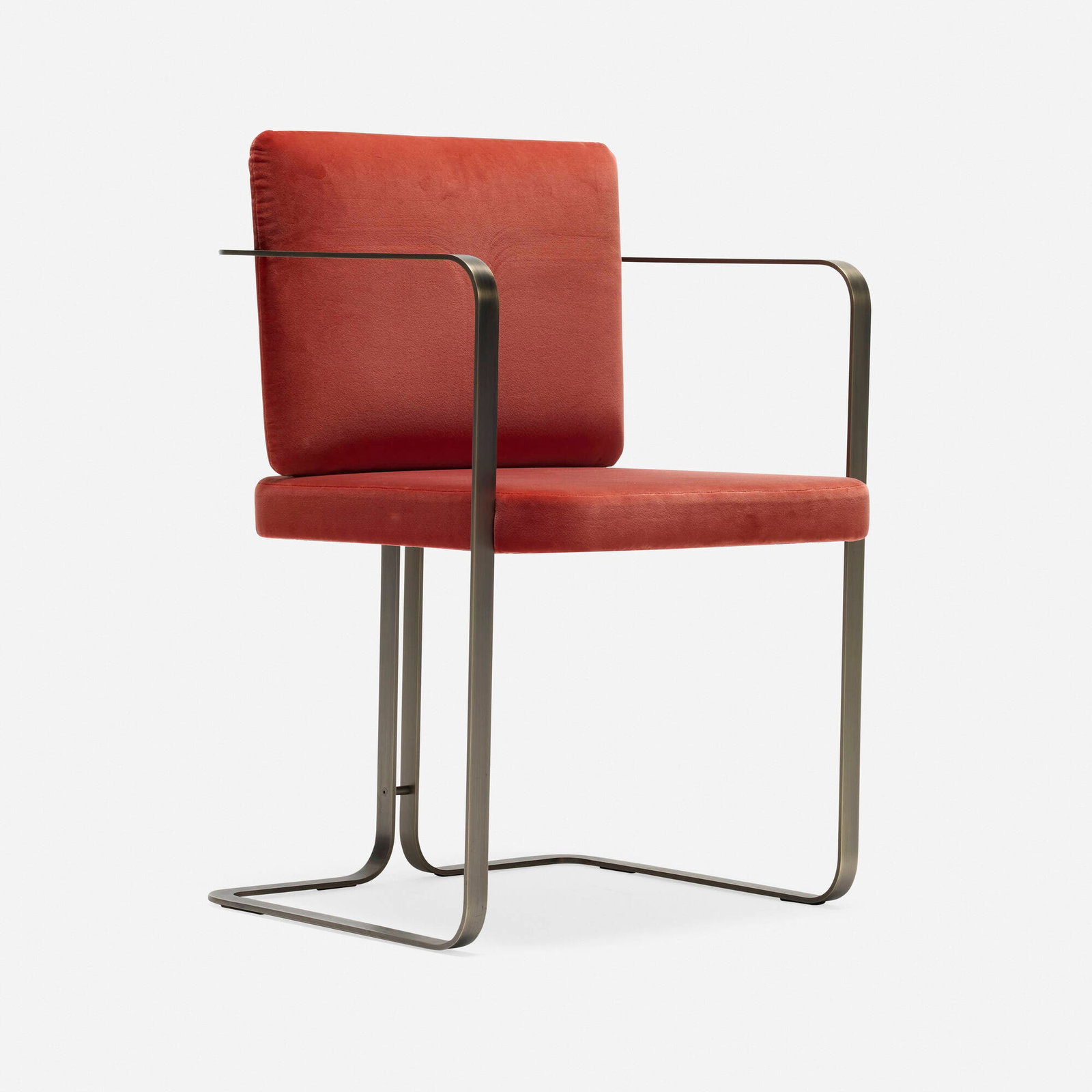 Marta Sala Editions, Murena armchair, model S2: Marta Sala Editions Murena armchair, model S2 Italy, 2016 upholstery, brushed steel 30.5 h x 21.5 w x 20 d in (77 x 55 x 51 cm) Metal manufacturer's label to underside 'MSE No-IV'. This work