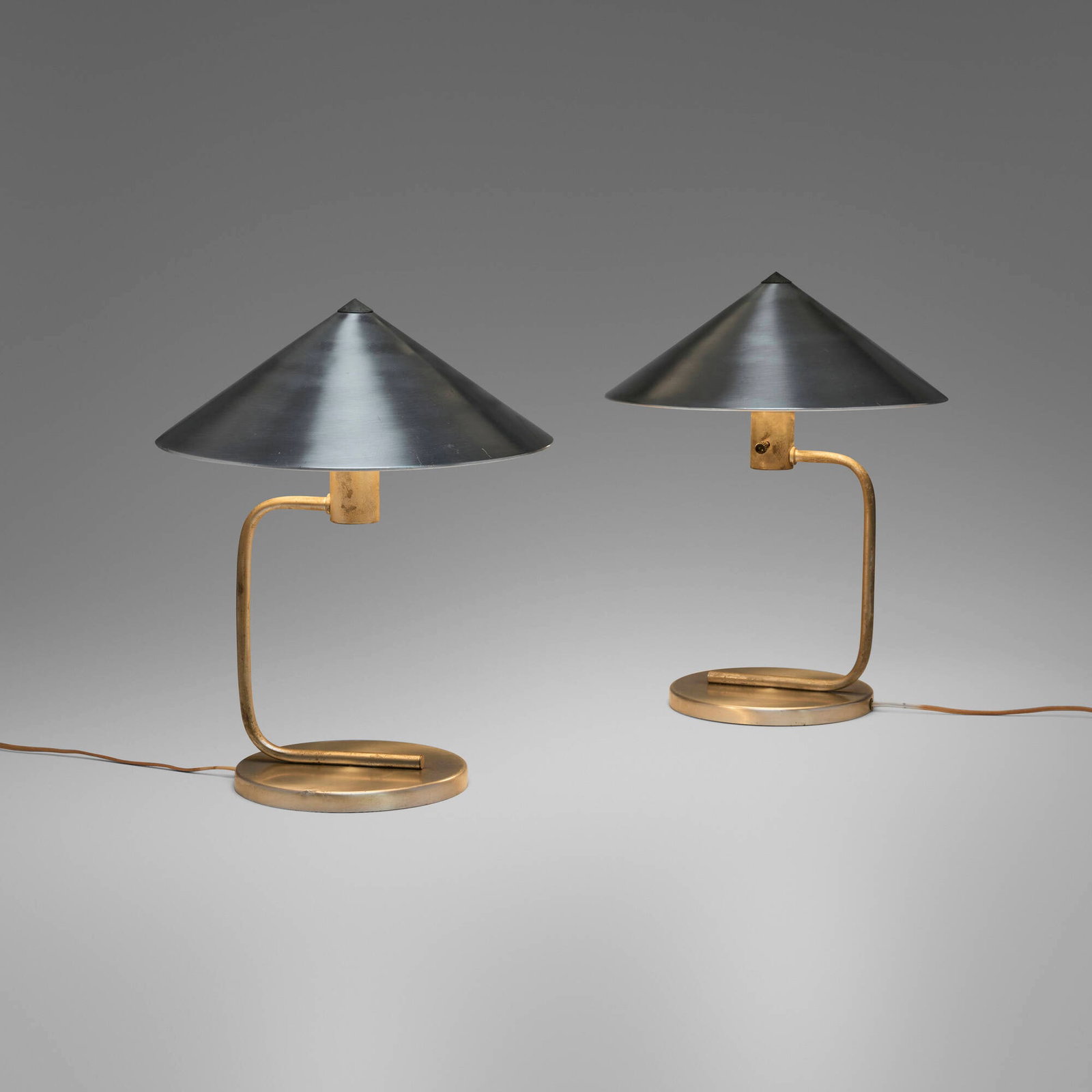 Walter von Nessen, Table lamps, pair: Walter von Nessen Table lamps, pair USA, c. 1938 aluminum 17.5 h x 14 dia in (44 x 36 cm) Cast manufacturer's mark to underside of base of each example 'Spear C.L.2'. This work will ship from