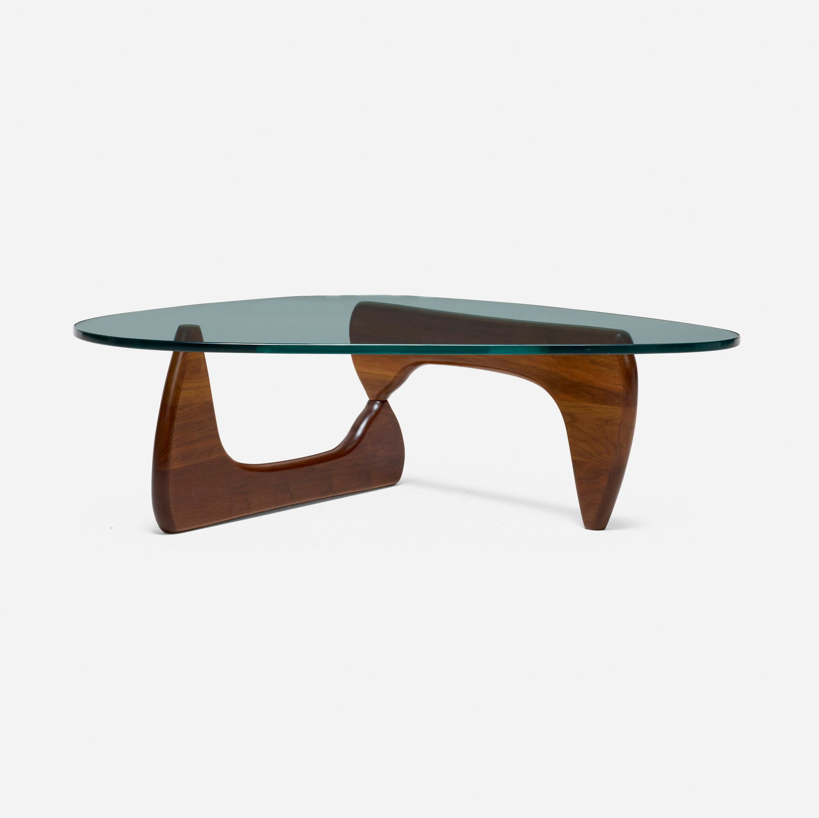 Isamu Noguchi, Coffee table, model IN-50: Isamu Noguchi Coffee table, model IN-50 Herman Miller USA, 1944 / c. 2000 glass, walnut 15.75 h x 50 w x 36 d in (40 x 127 x 91 cm) Literature: Isamu Noguchi: Sculptural Design, Eisenbrand, Posch and