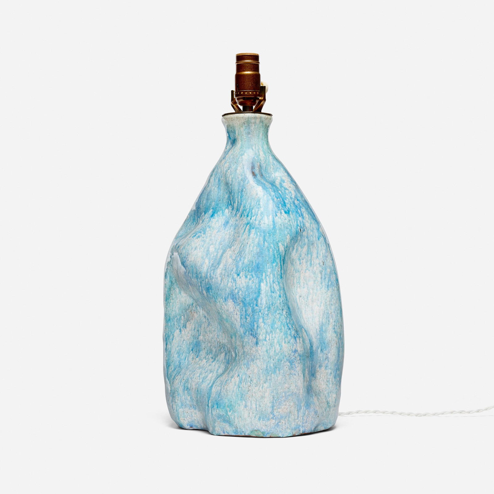 Marcello Fantoni, Table lamp base: Marcello Fantoni Table lamp base Italy, c. 1950 glazed earthenware, bronze 19 h x 9 w x 7.5 d in (48 x 23 x 19 cm) Signed to underside 'Fantoni Italy'. This work will ship from Los Angeles,