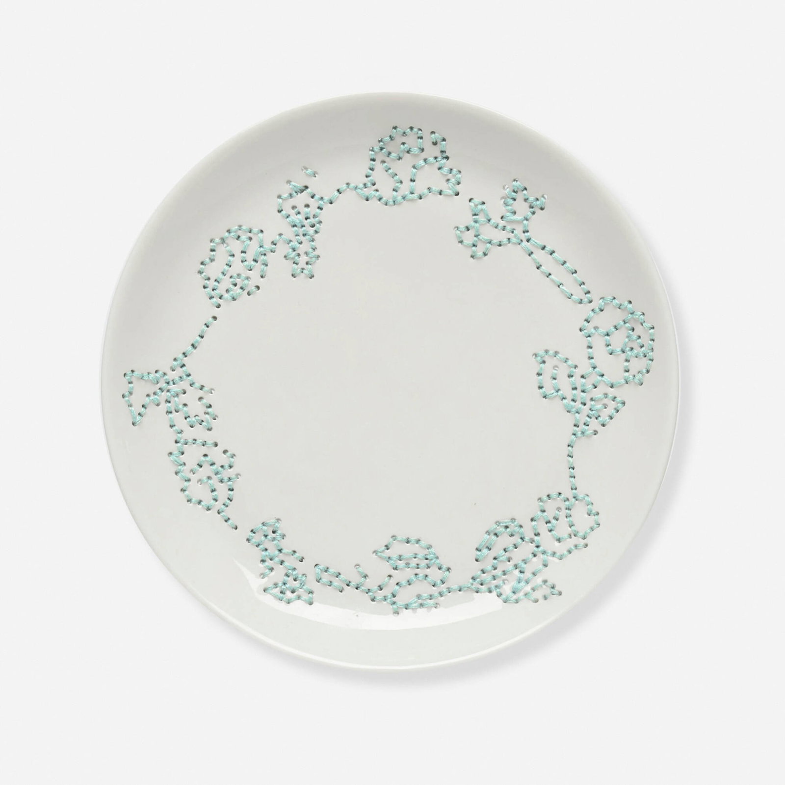 Hella Jongerius, Embroidered Flower plate: Hella Jongerius Embroidered Flower plate The Netherlands, 2000 porcelain, thread 0.5 h x 6.5 dia in (1 x 17 cm) A similar example of this design is in the permanent collection of the Museum of Modern