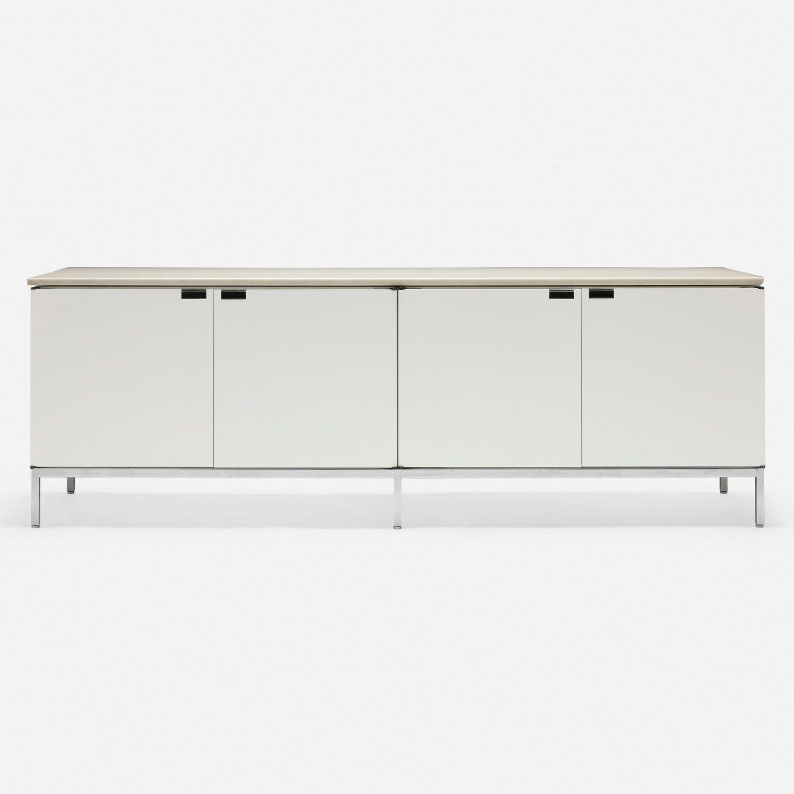 Florence Knoll, Executive Office cabinet: Florence Knoll Executive Office cabinet Design Within Reach USA, 21st century lacquered wood, marble, chrome-plated steel 26 h x 75 w x 18.5 d in (66 x 190 x 47 cm) Cabinet features four doors