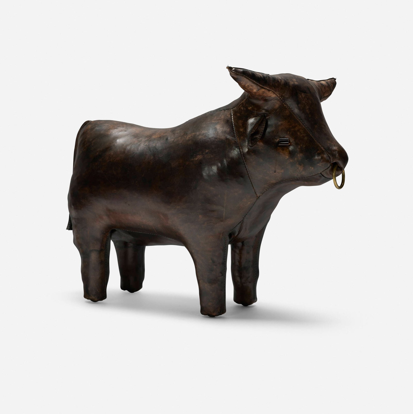 Omersa & Company, Bull with nose ring ottoman: Omersa & Company Bull with nose ring ottoman United Kingdom, c. 1965 leather, brass 21 h x 27 w x 18.75 d in (53 x 69 x 48 cm) Omersa & Company hand made animals such as this for display at the