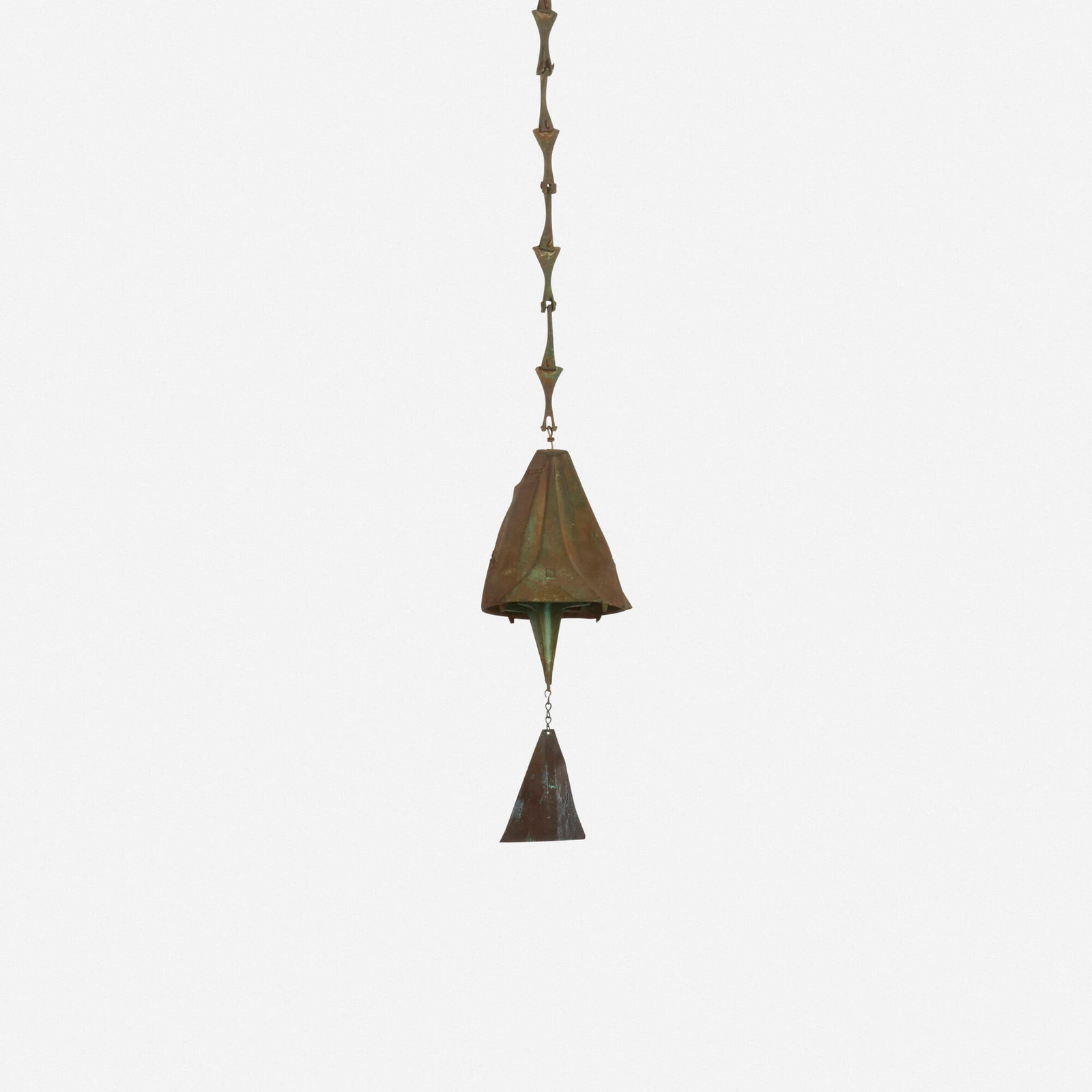 Paolo Soleri, Windbell: Paolo Soleri Windbell Italy/USA, c. 1975 bronze, copper 91.75 h x 8 dia in (233 x 20 cm) Cast artist's cipher to body. This work will ship from Lambertville, New Jersey.