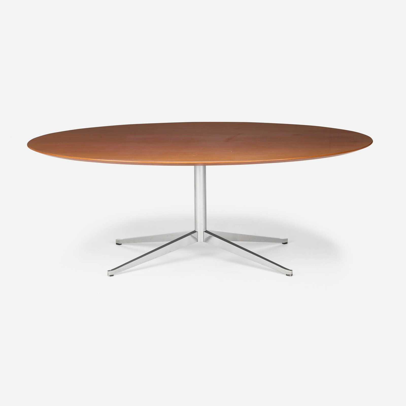 Florence Knoll, Dining table: Florence Knoll Dining table Knoll Associates USA, 1961 / c. 1965 walnut, chrome-plated steel 28 h x 41 w x 27 d in (71 x 104 x 69 cm) Provenance: The Morris & Gwendolyn Cafritz Foundation,