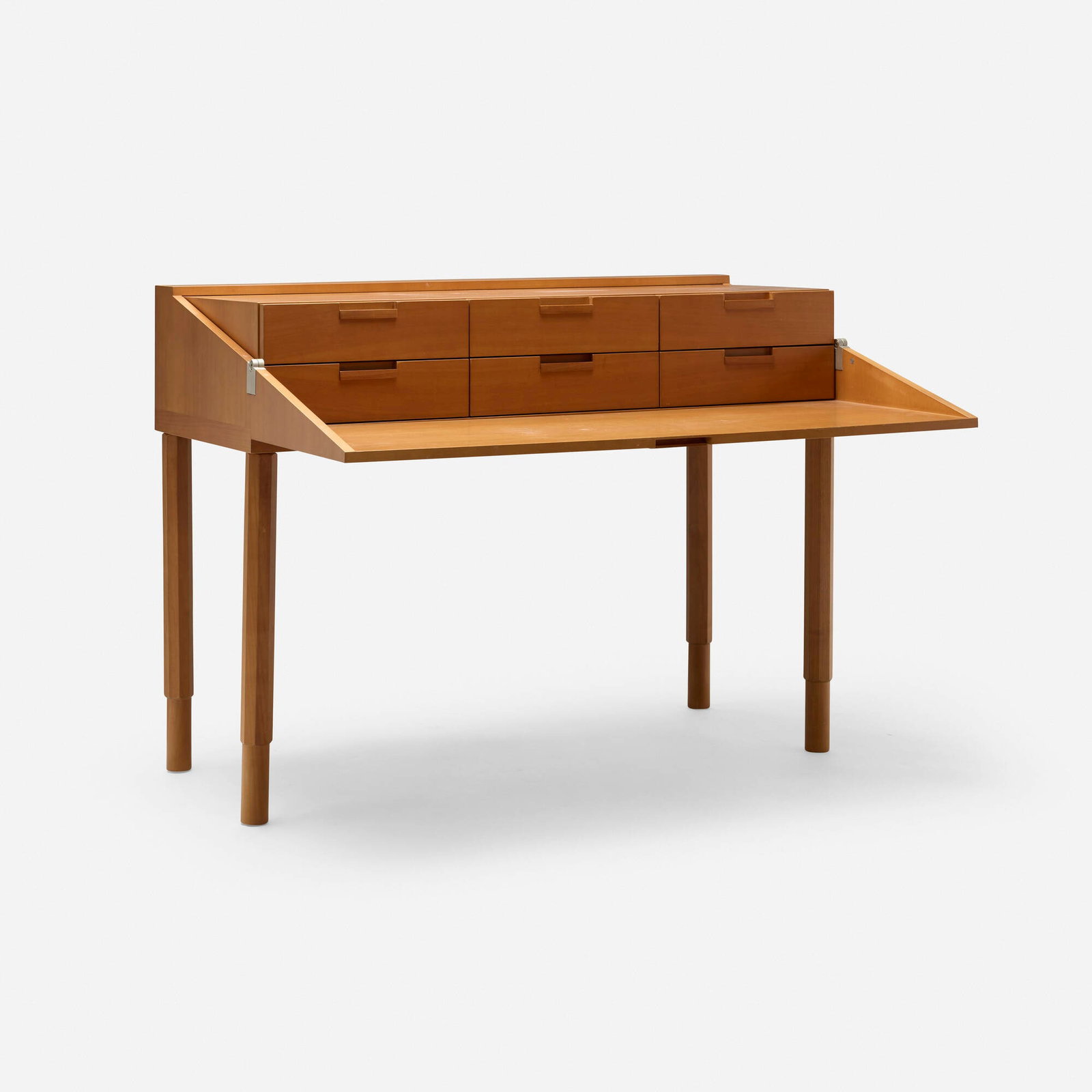 Antonio Citterio, Elios folding desk: Antonio Citterio Elios folding desk B&B Italia Italy, c. 1995 beech, nickel-plated steel 37 h x 49 w x 20 d in (94 x 124 x 51 cm) extended: 37 h x 49 w x 35.5 d in (94 x 124 x 90 cm) Desk features a