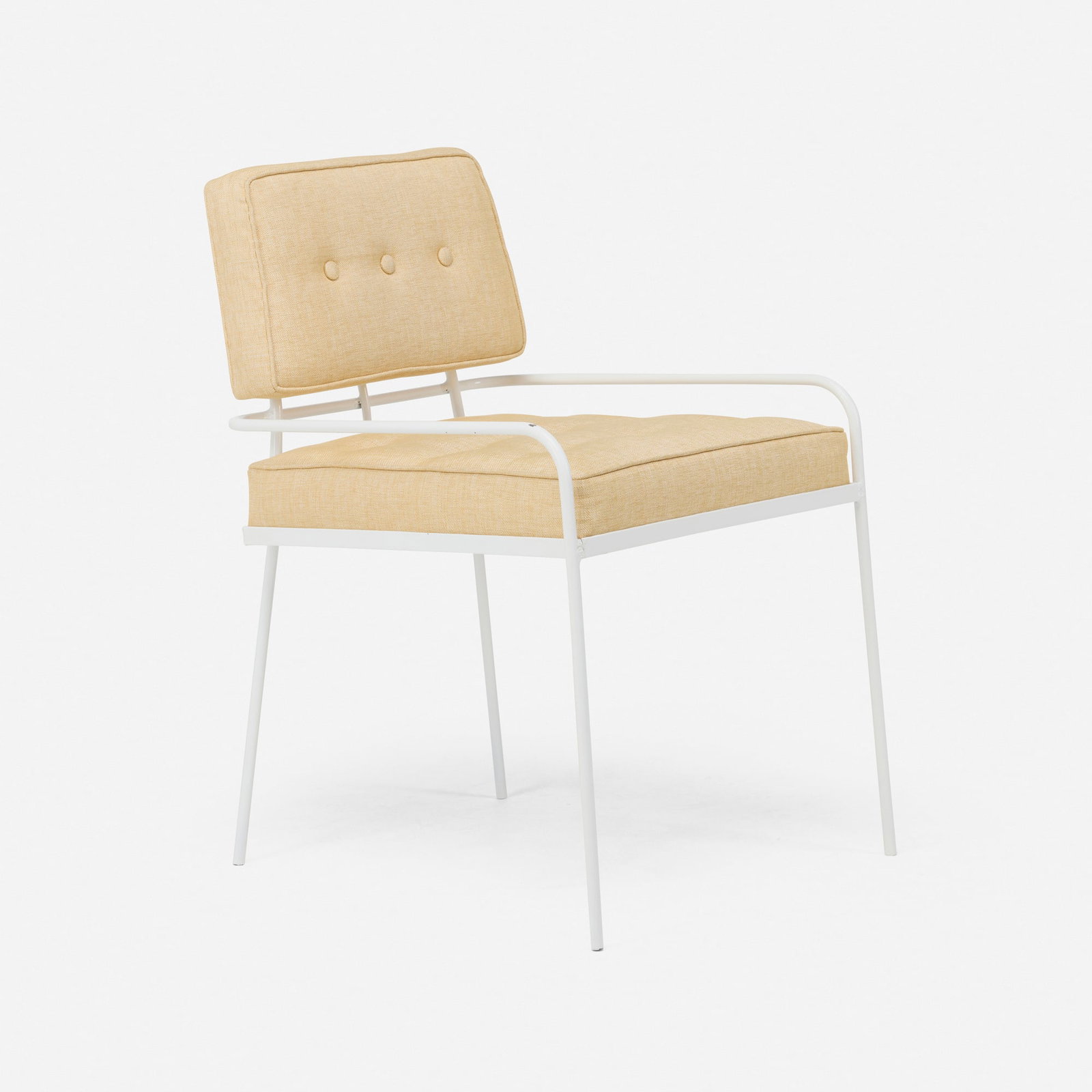 Modern, Armchair: Modern Armchair c. 1955 enameled steel, upholstery 29.25 h x 18.75 w x 22.5 d in (74 x 48 x 57 cm) This work will ship from Lambertville, New Jersey.