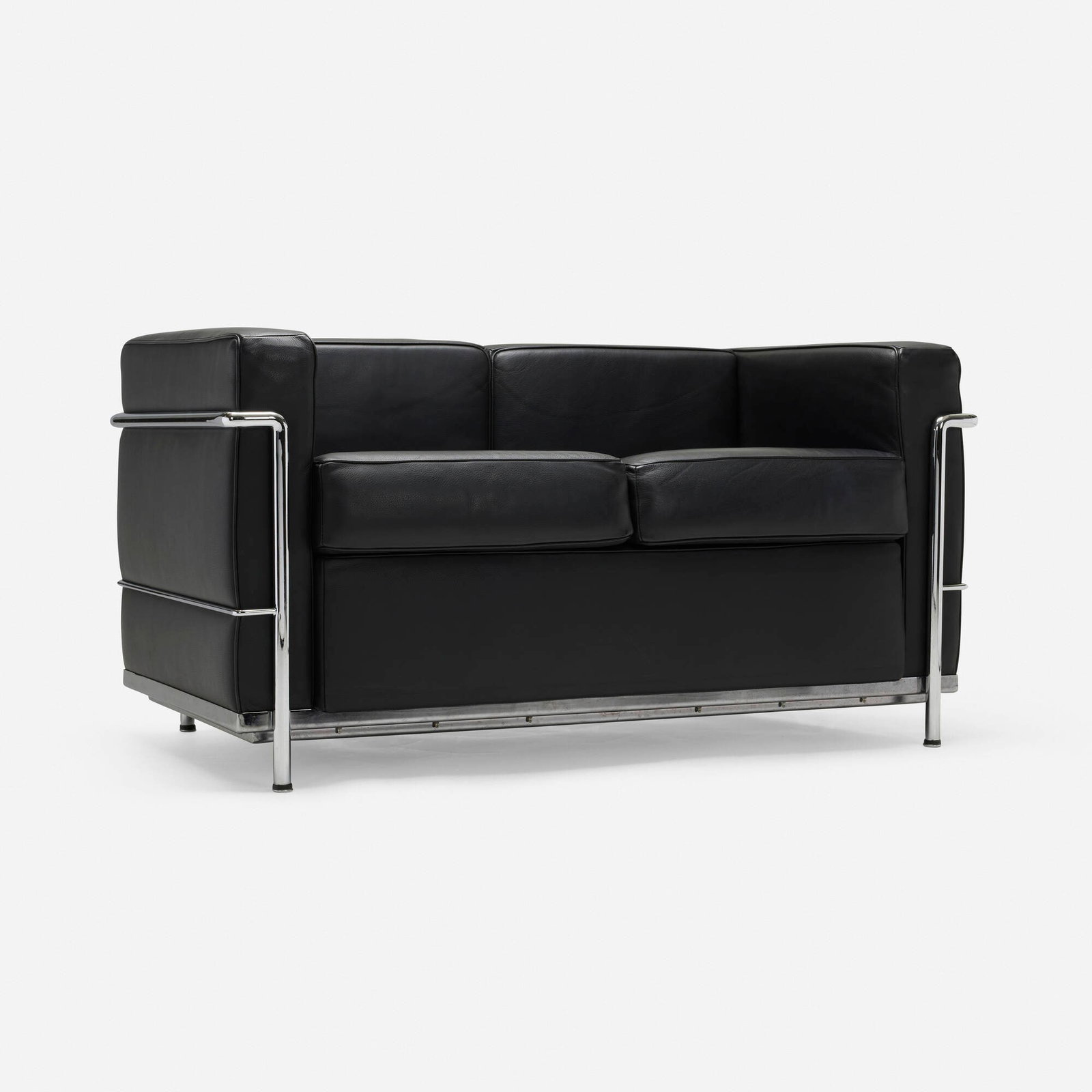 After Charlotte Perriand, Pierre Jeanneret, and Le Corbusier, Settee: After Charlotte Perriand, Pierre Jeanneret, and Le Corbusier Settee c. 1995 leather, chrome-plated steel 26.75 h x 51.25 w x 27.75 d in (68 x 130 x 70 cm) This work will ship from Chicago, Illinois.