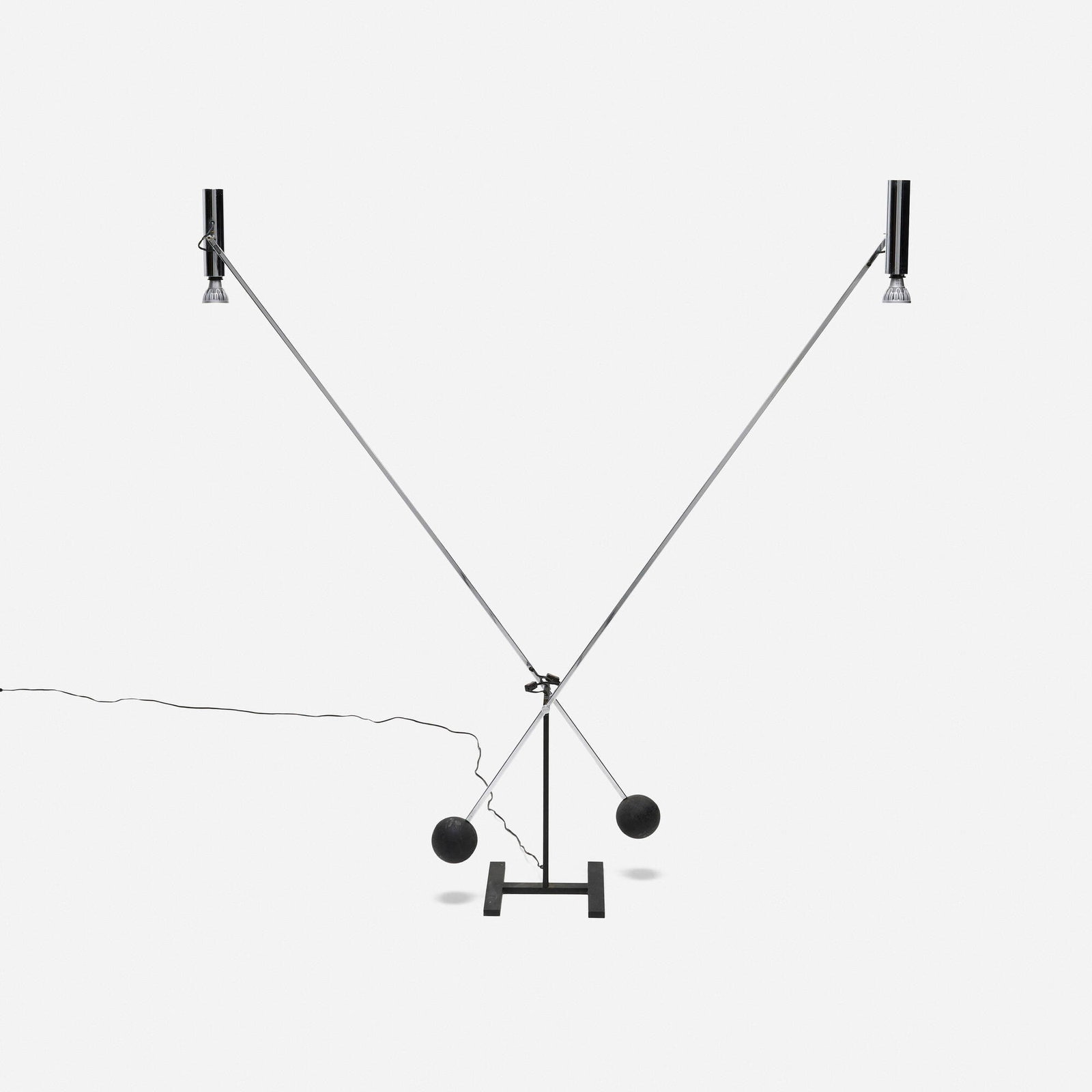 Robert Sonneman, Double counterbalance floor lamp: Robert Sonneman Double counterbalance floor lamp Sonneman USA, c. 1975 chrome-plated steel, iron 75 h x 14 w x 11 d in (190 x 36 x 28 cm) Decal manufacturer's label to top 'Sonneman'. This work