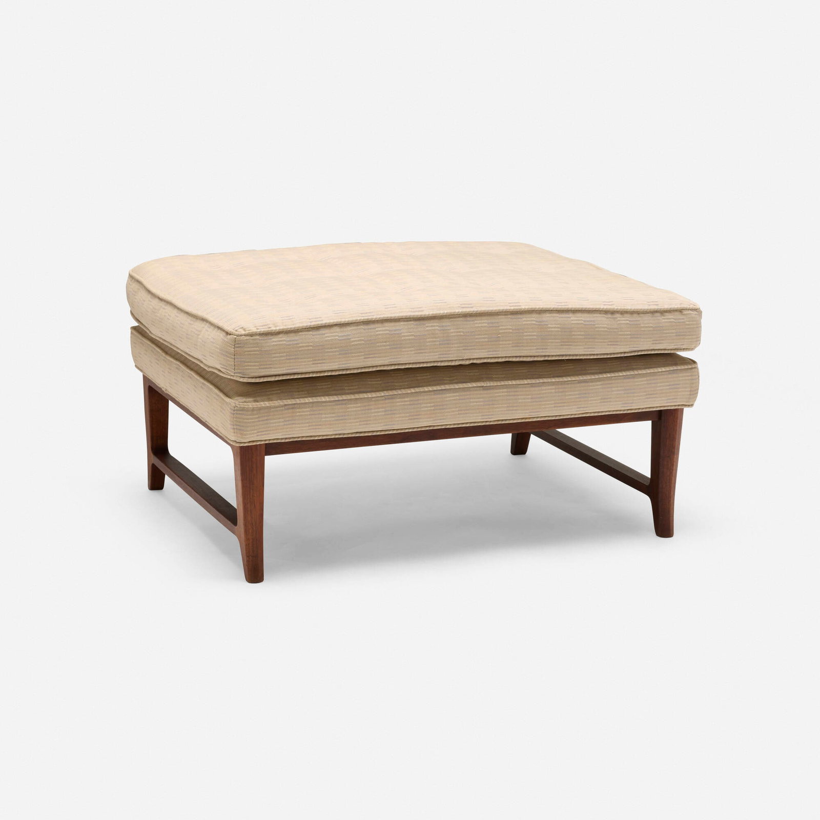 Edward Wormley, Bench, model 5765: Edward Wormley Bench, model 5765 Dunbar USA, c. 1957 upholstery, walnut 16.5 h x 32 w x 27 d in (42 x 81 x 69 cm) Literature: Edward Wormley Designs for Dunbar: The Janus Collection,