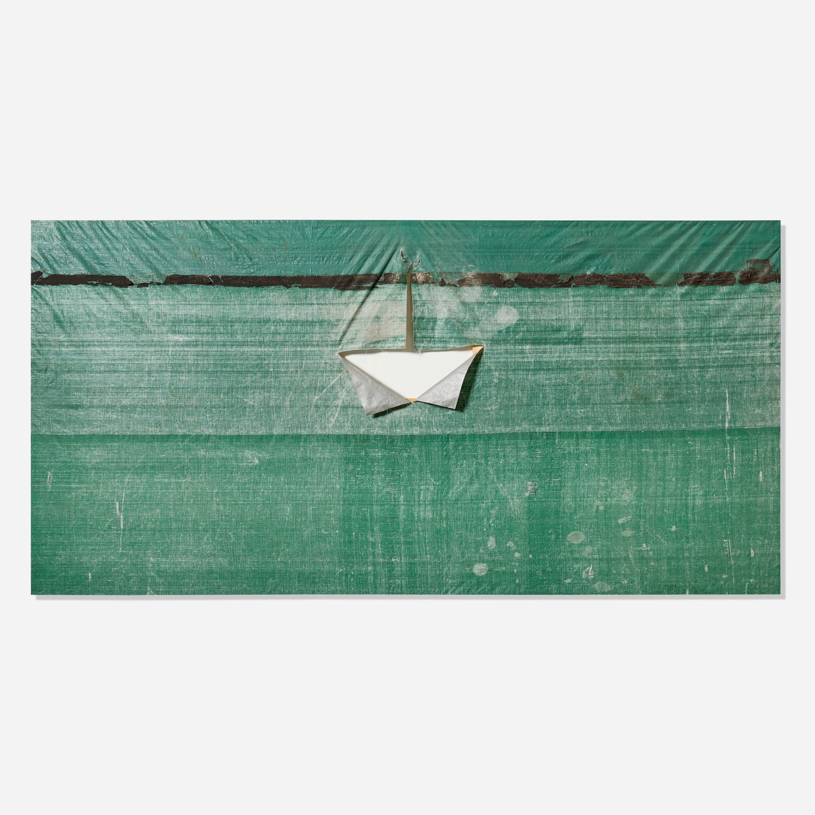 Aaron Bobrow, Under the Bridge (Peter): Aaron Bobrow Under the Bridge (Peter) 2012 found tarp on stretcher bars 59 h x 119 w in (150 x 302 cm) Provenance: Office Baroque Gallery, Antwerp | Private Collection Exhibited: Aaron Bobrow: No
