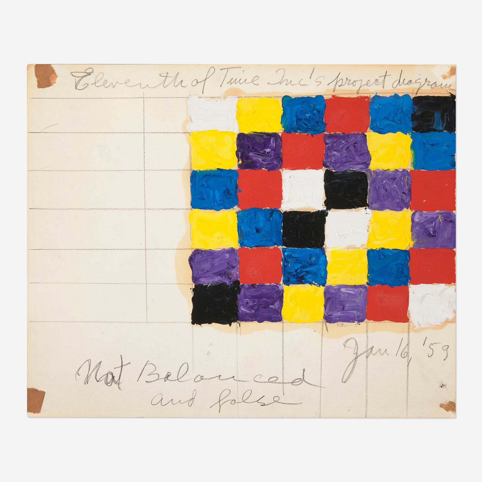 Alfred Jensen, Untitled (Eleventh of Time Inc's Project Diagram): Alfred Jensen Untitled (Eleventh of Time Inc's Project Diagram) 1959 pencil and oil on paper 14 h x 16.875 w in (36 x 43 cm) Dated and inscribed to upper and lower edges 'Eleventh of Time